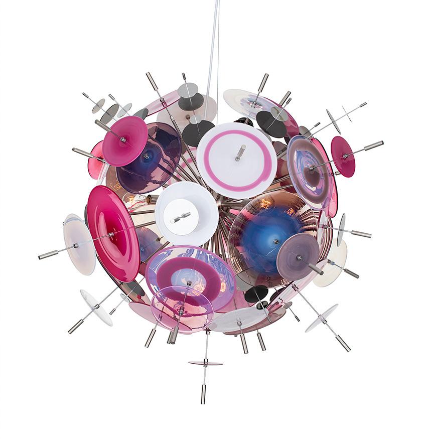 Laiton Lustre moyen à confettis : Topaze, noir, verre blanc par AVRAM RUSU STUDIO en vente