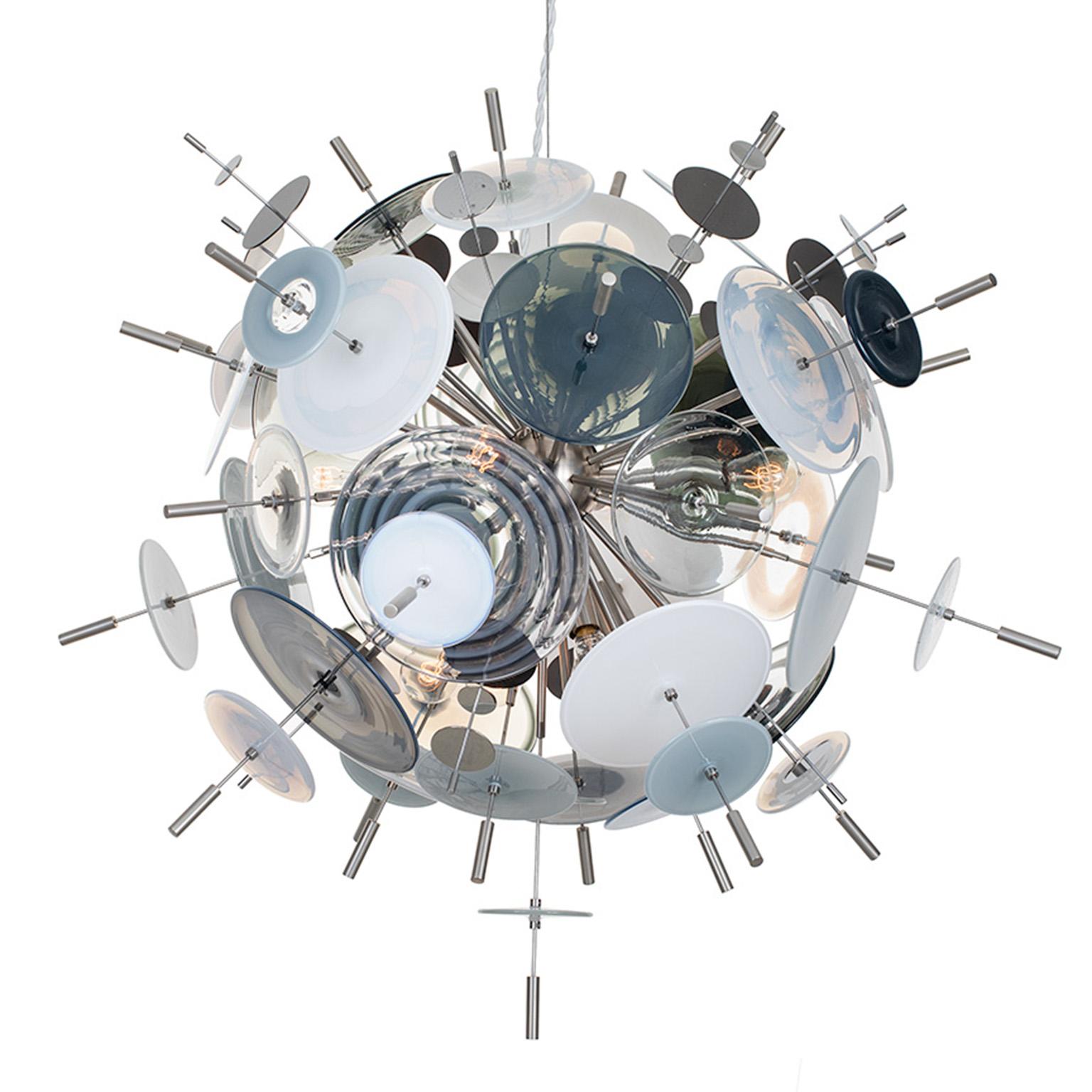 Polished Medium Confetti Chandelier: Topaz, Charcoal, Opaline Glass by Avram Rusu Studio For Sale