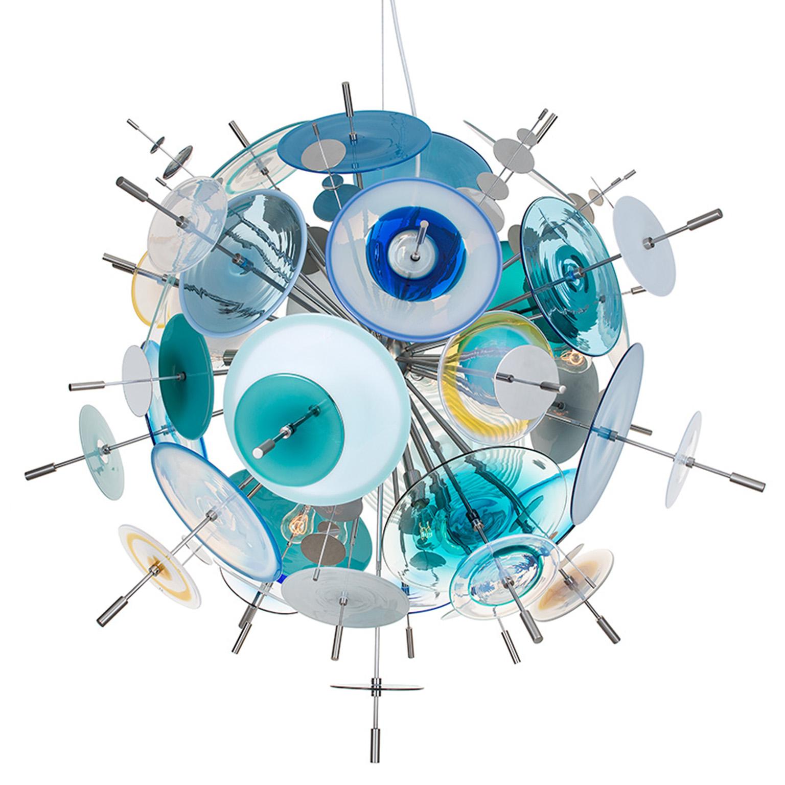 Medium Confetti Chandelier: Topaz, Charcoal, Opaline Glass by Avram Rusu Studio In New Condition For Sale In Brooklyn, NY