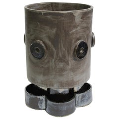 Medium Contemporary Ceramic Acai Matte and Palladium Ruffle Planter