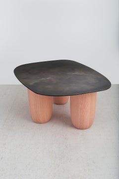 Medium Contemporary Steel and Oak Low Sumo Table by Vivian Carbonell