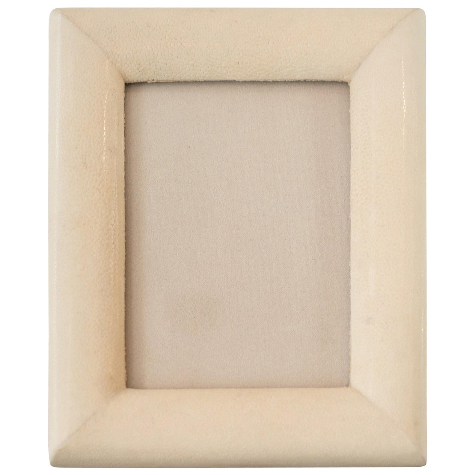 Medium Cream Authentic Shagreen Leather Covered Picture Frame