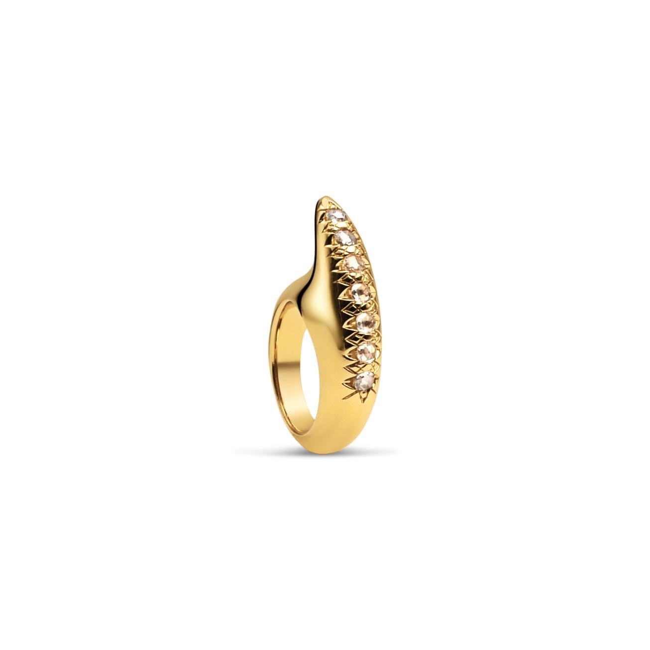 Im Angebot: Crescent Rose Cut Diamant-Ring aus Gold mit Ridge () 5