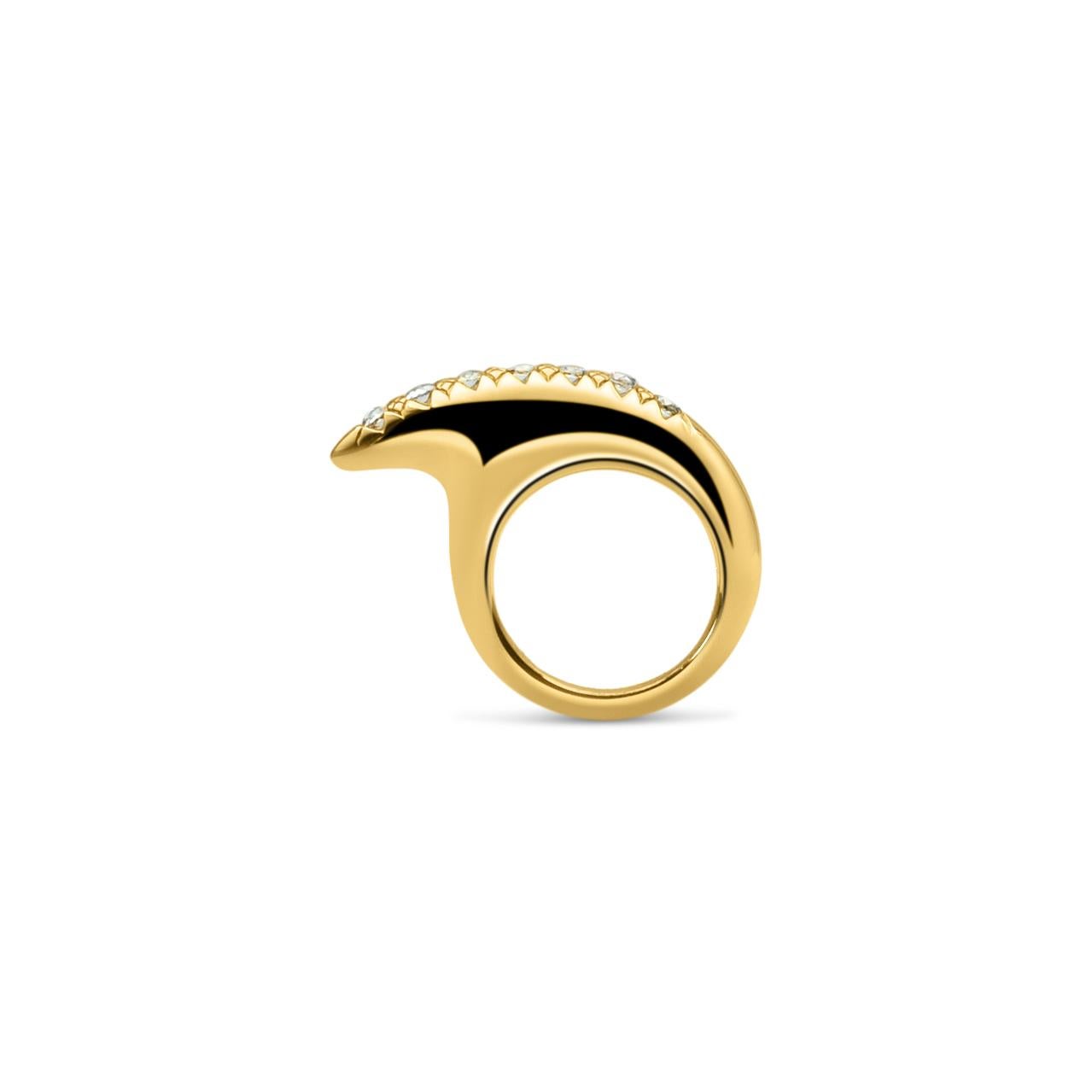 For Sale:  Medium Crescent Rose Cut Diamond Ridge Gold Ring 6