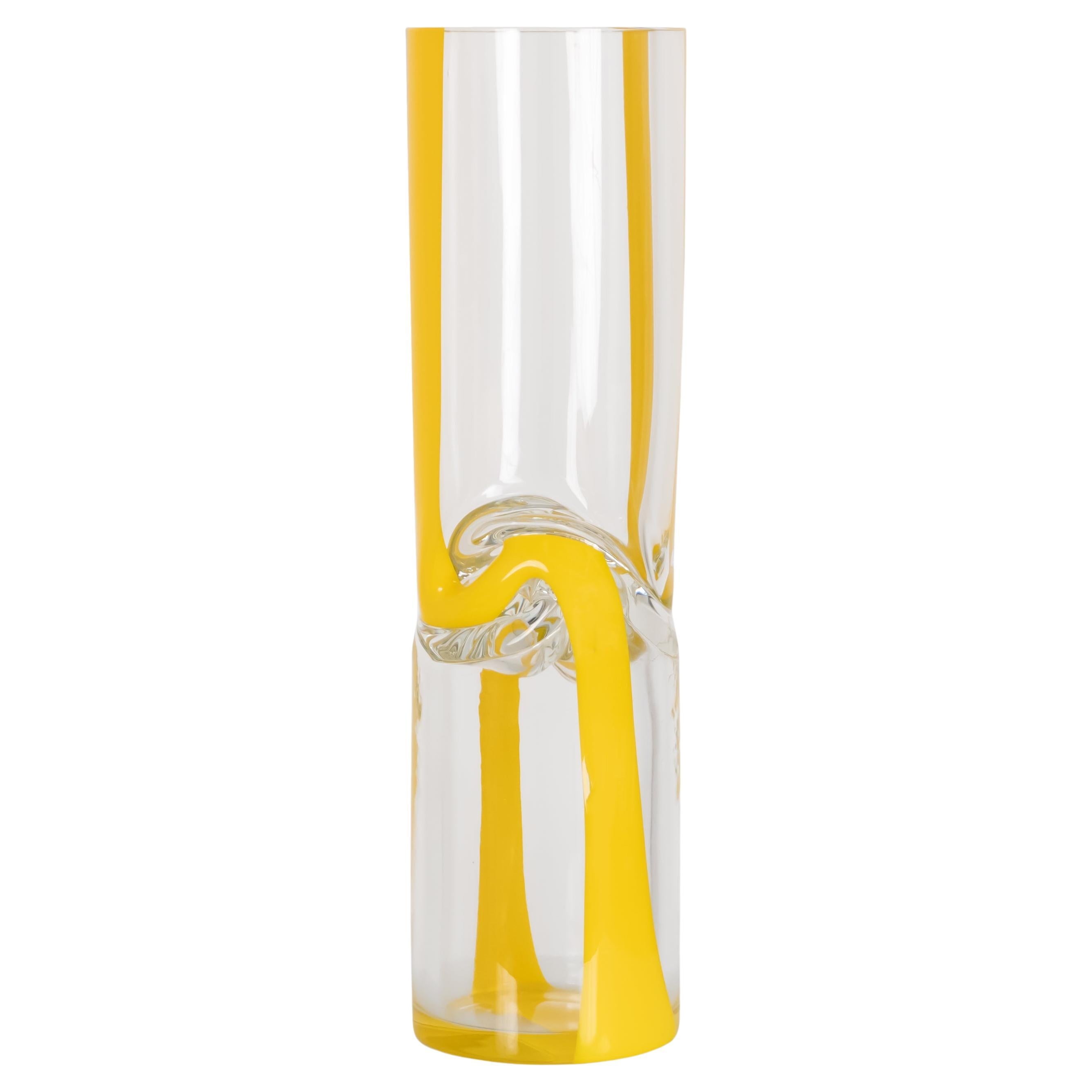 Medium Crushed Glass Vase: Lemon & Clear Hand Blown Glass by Avram Rusu Studio
