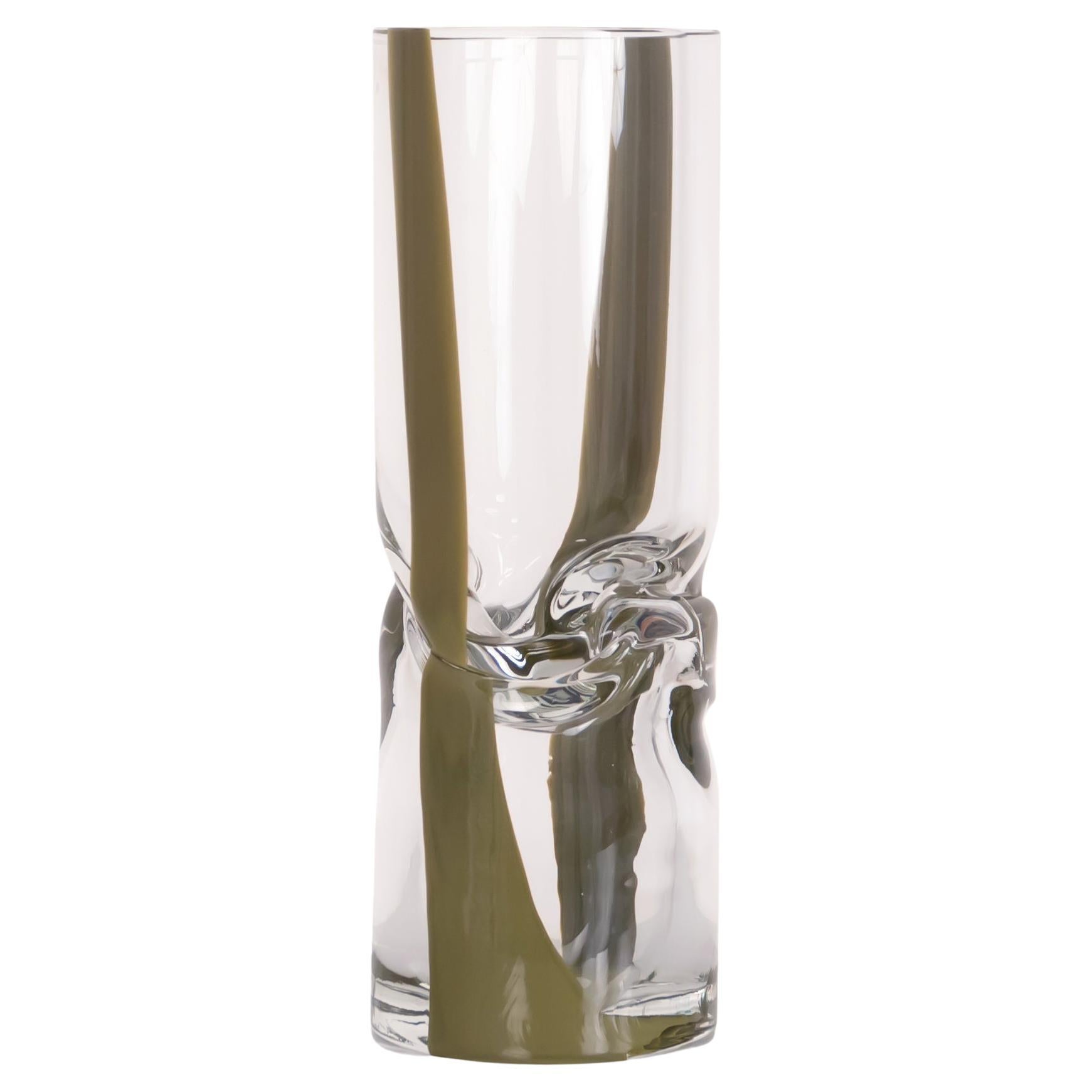 Medium Crushed Glass Vase: Olive & Clear Hand Blown Glass by Avram Rusu Studio