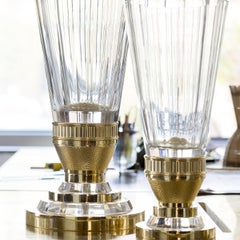 Vaso decorativo medio in cristallo con base in bronzo