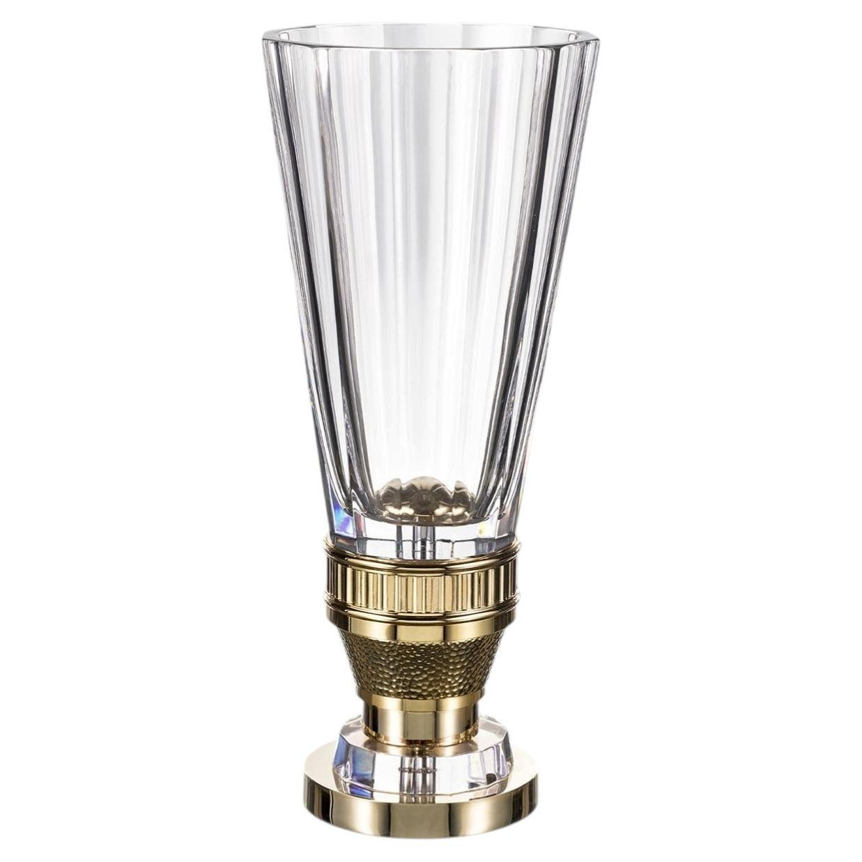 Medium Crystal with Bronze Base Decorative Vase For Sale