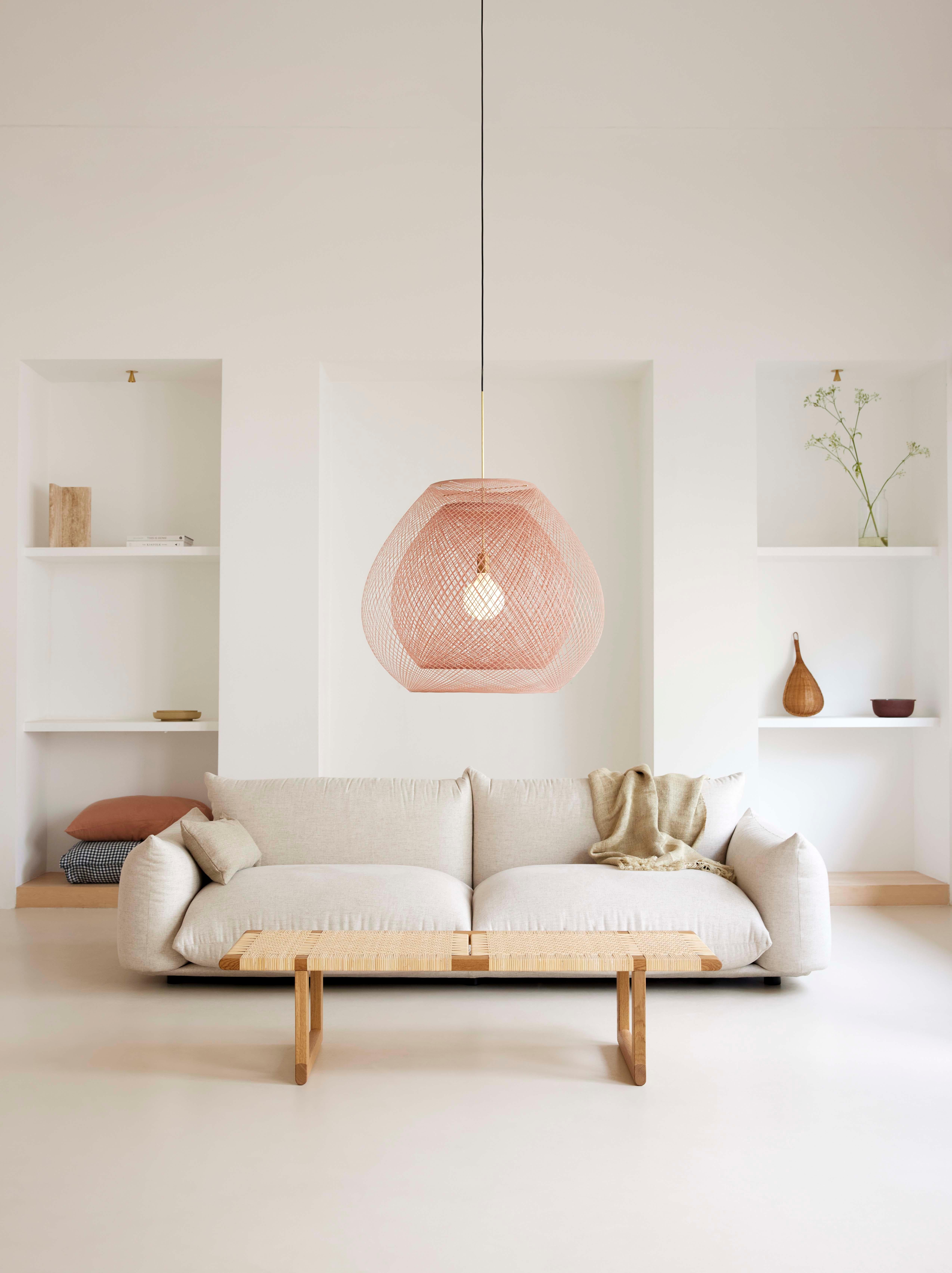 Resin Medium Dark Pink Moon Twilight Single Pendant Lamp by Atelier Robotiq For Sale