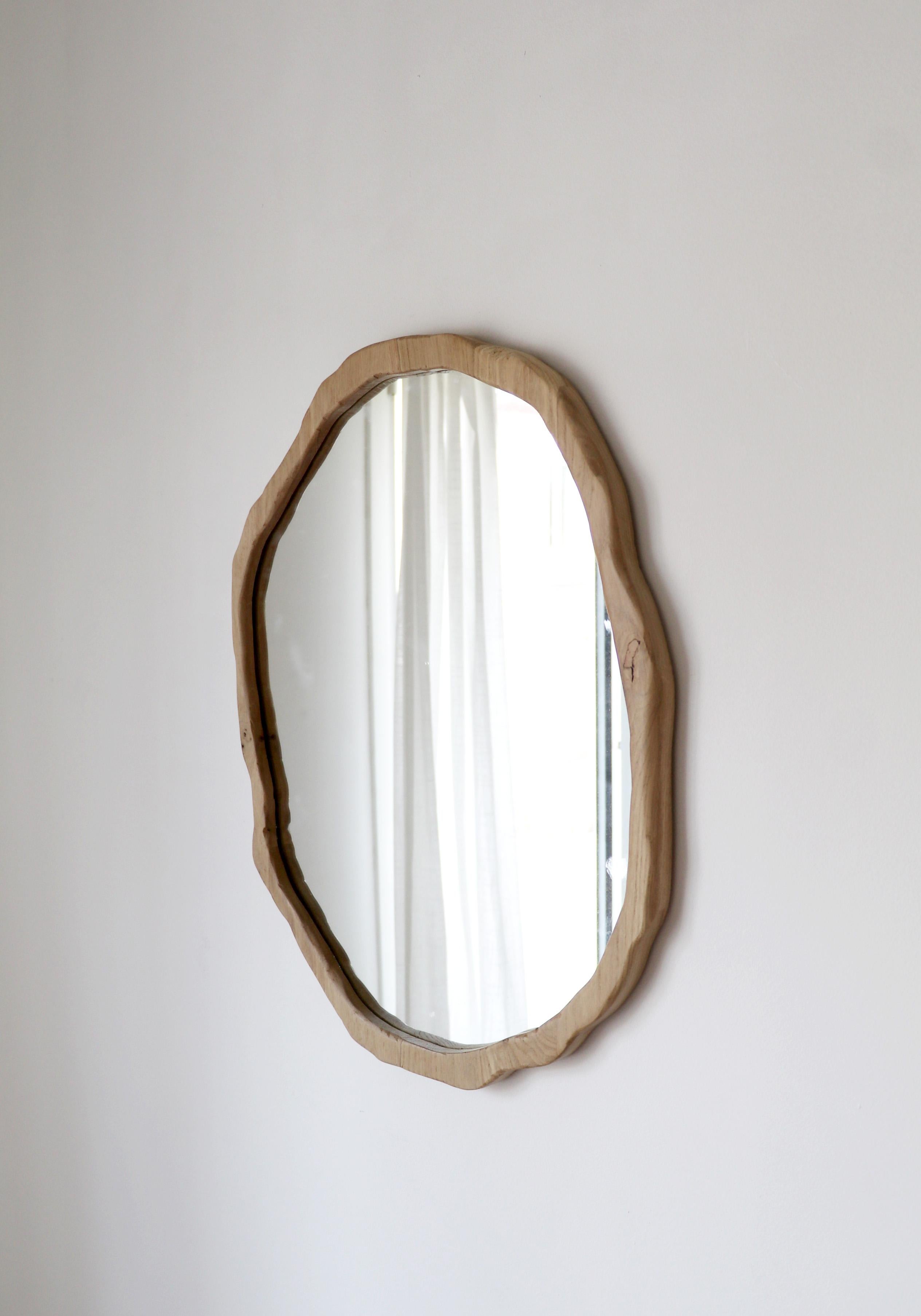 Oak Medium Dark Varnish Ondulation Mirror by Alice Lahana Studio