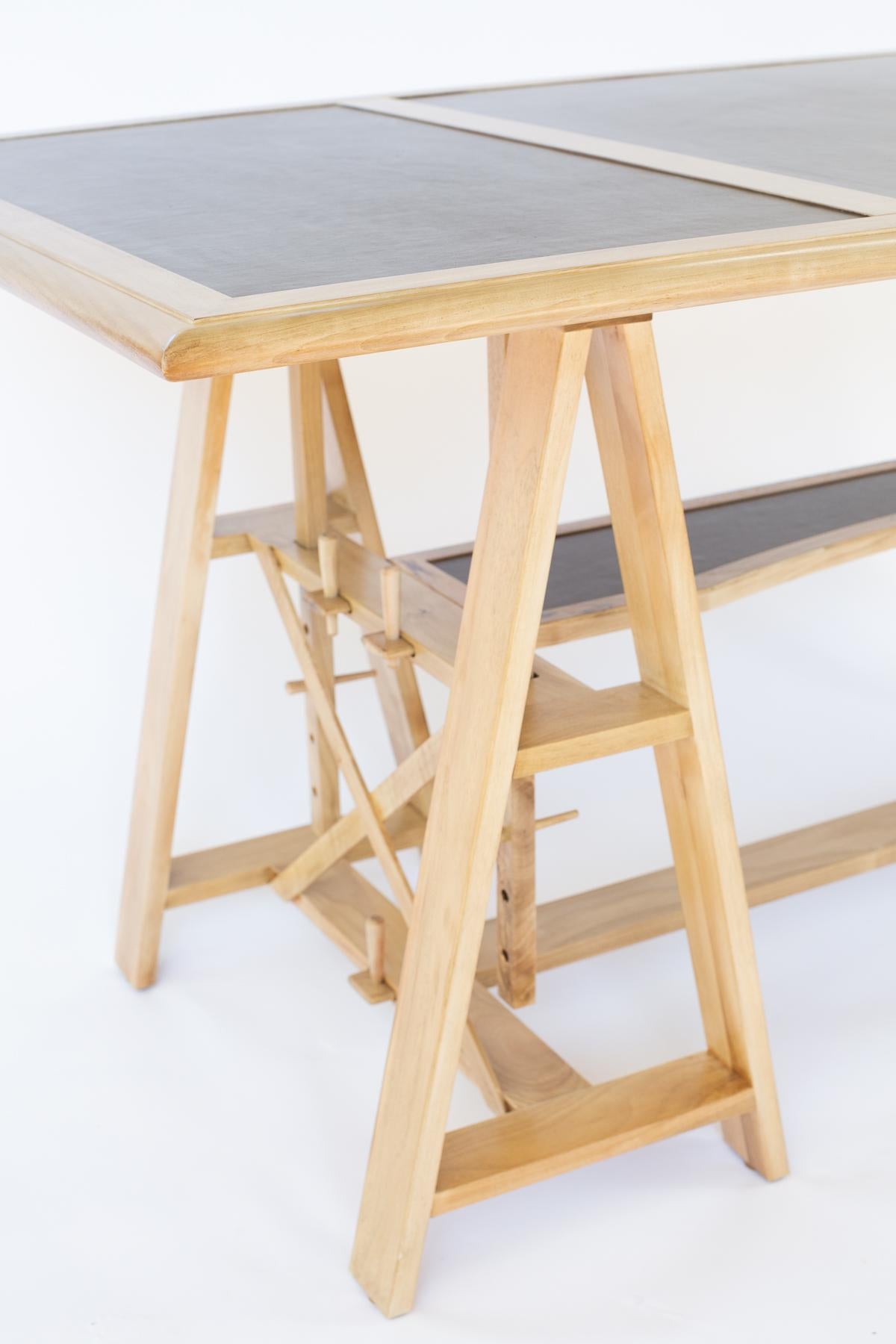 Medium Dark Walnut Architect Adjustable Desk with Black or Brown Leather Insets For Sale 2