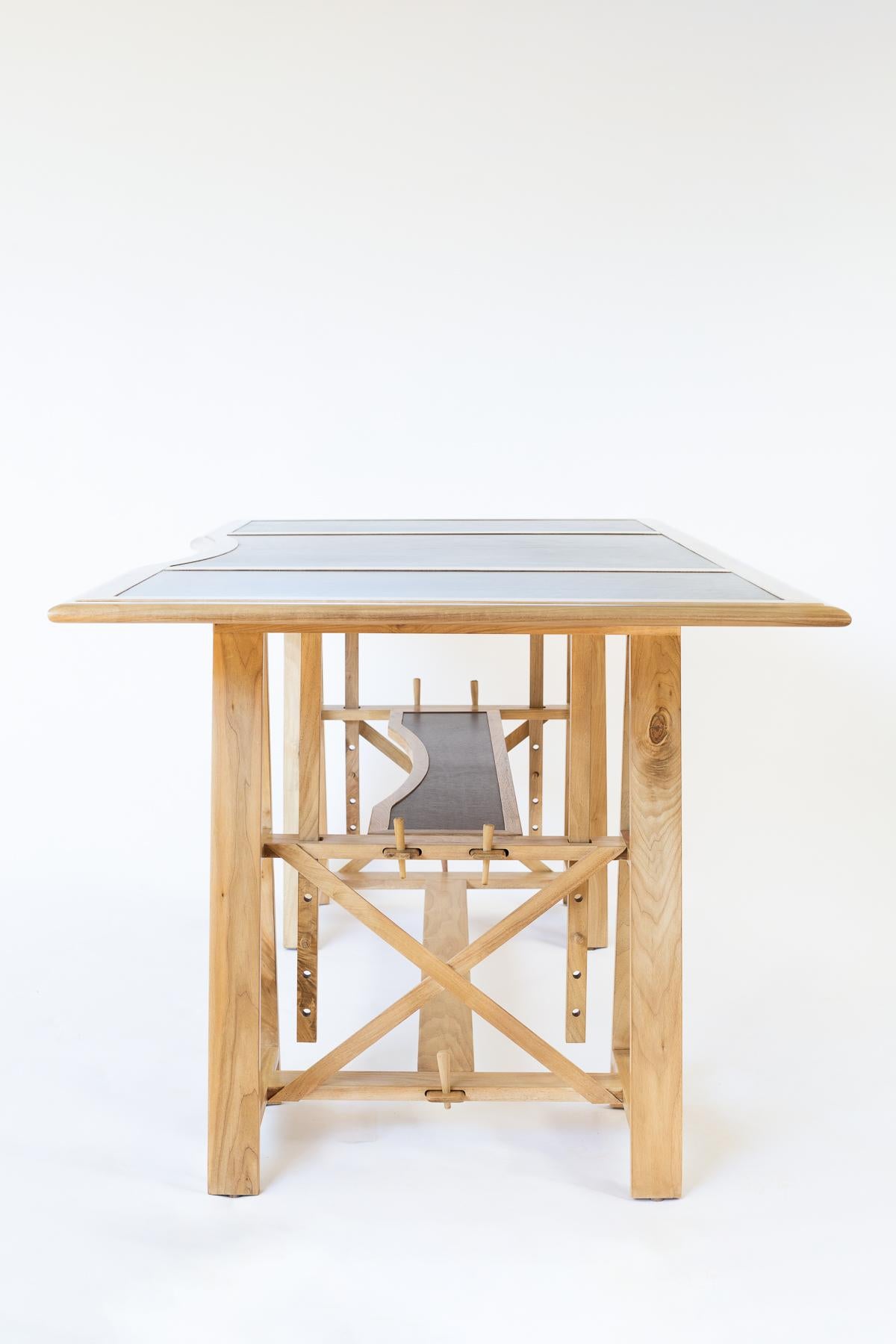 Medium Dark Walnut Architect Adjustable Desk with Black or Brown Leather Insets For Sale 3