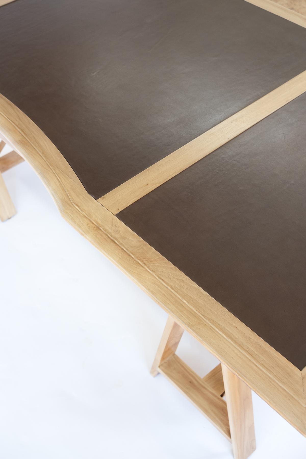 Medium Dark Walnut Architect Adjustable Desk with Black or Brown Leather Insets For Sale 5