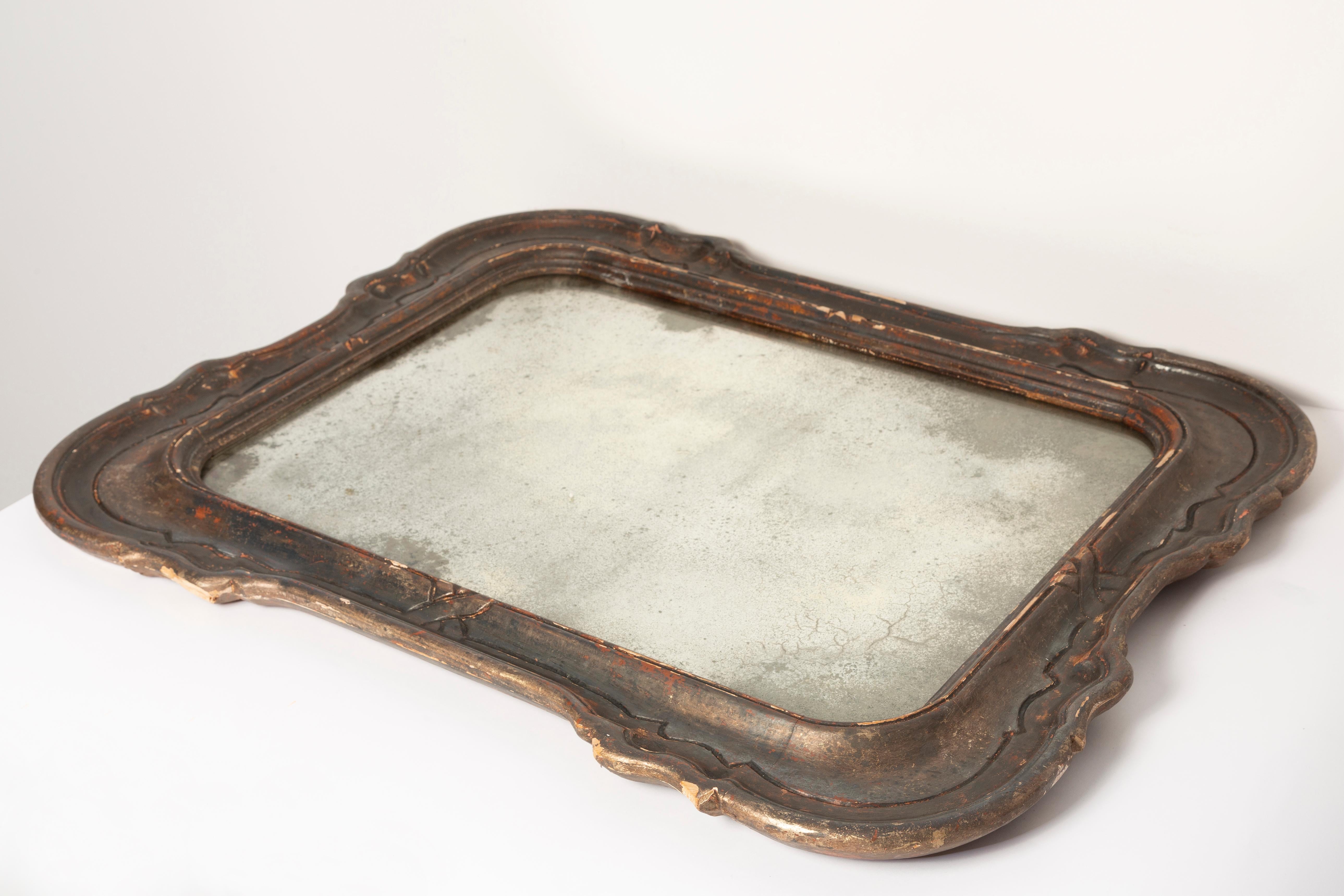 Medium Decorative Gold Wood Original Glass Patina Mirror, Italy, 1960s 1