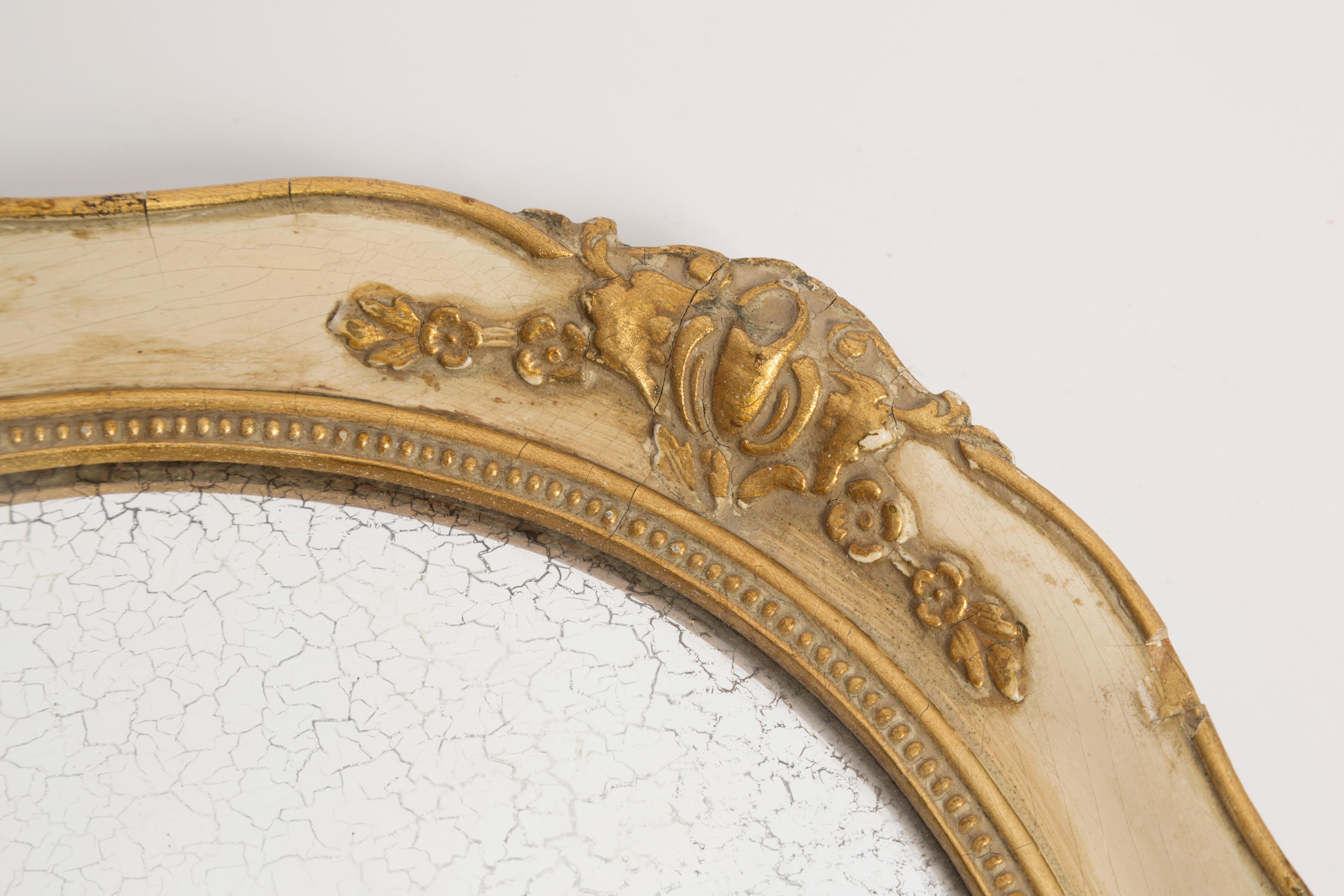 Italian Medium Decorative Gold Wood Original Glass Patina Mirror, Italy, 1960s For Sale