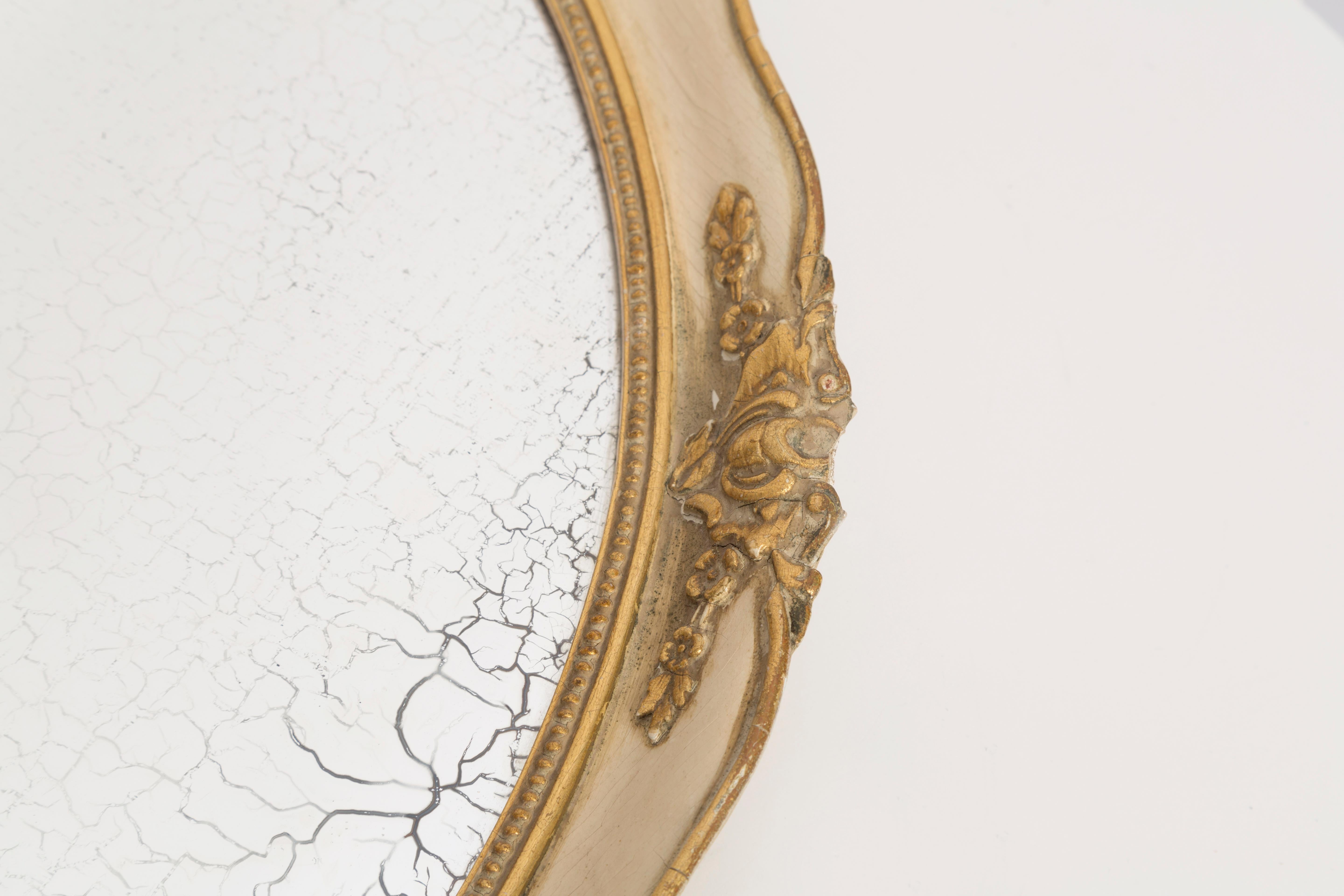 Medium Decorative Gold Wood Original Glass Patina Mirror, Italy, 1960s In Good Condition For Sale In 05-080 Hornowek, PL