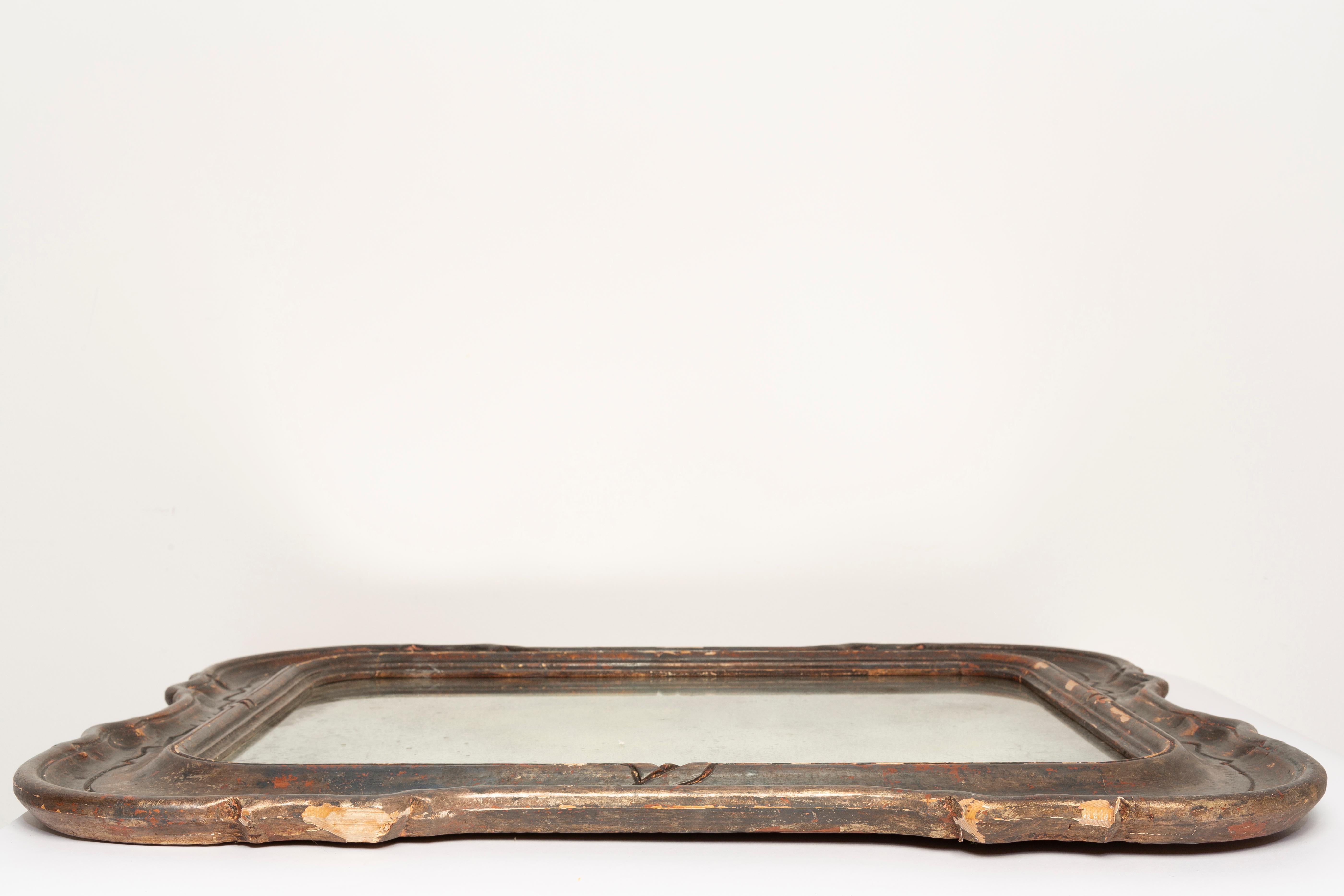 Medium Decorative Gold Wood Original Glass Patina Mirror, Italy, 1960s In Good Condition In 05-080 Hornowek, PL