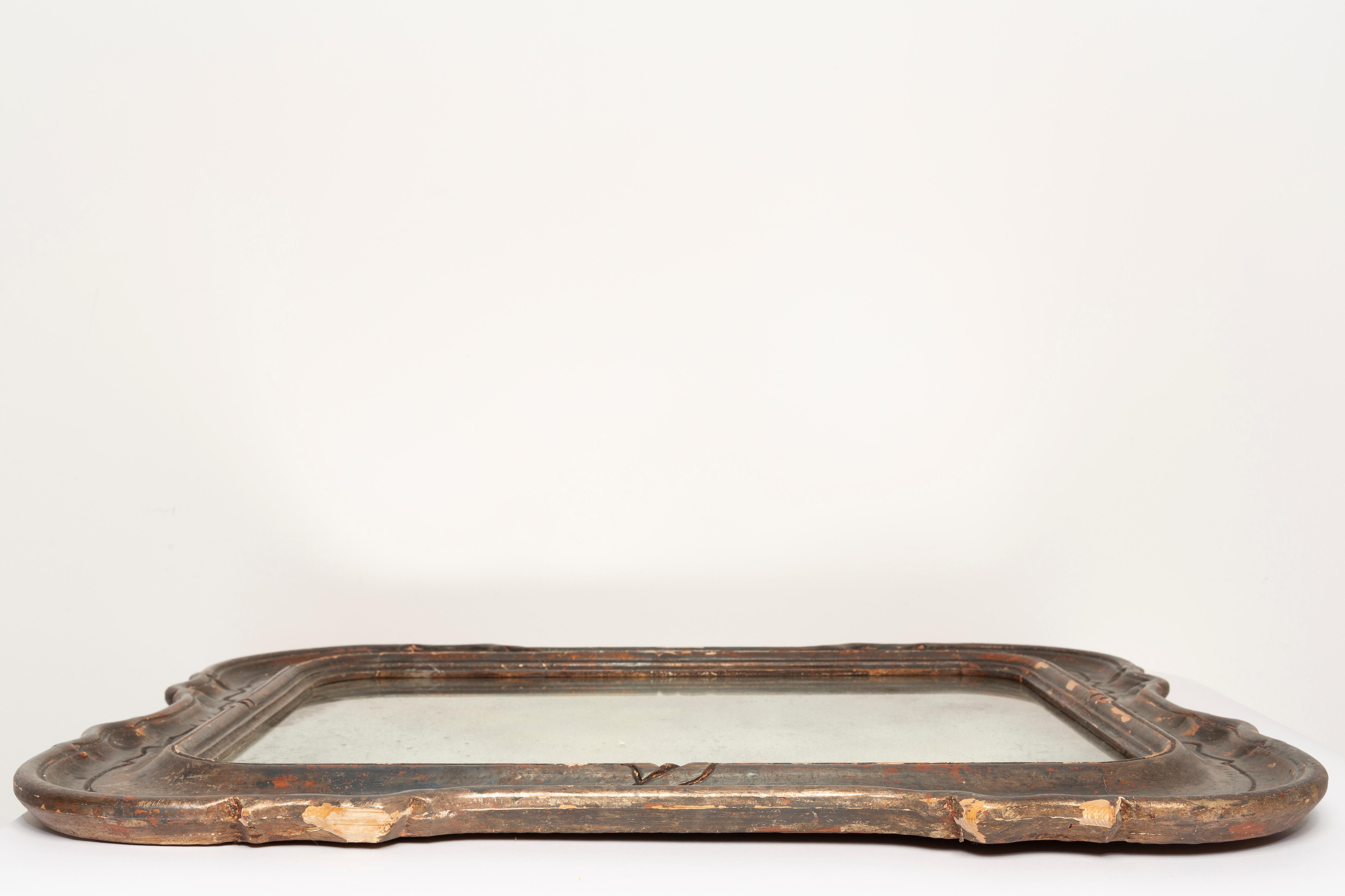 Medium Decorative Gold Wood Original Glass Patina Mirror, Italy, 1960s In Good Condition For Sale In 05-080 Hornowek, PL