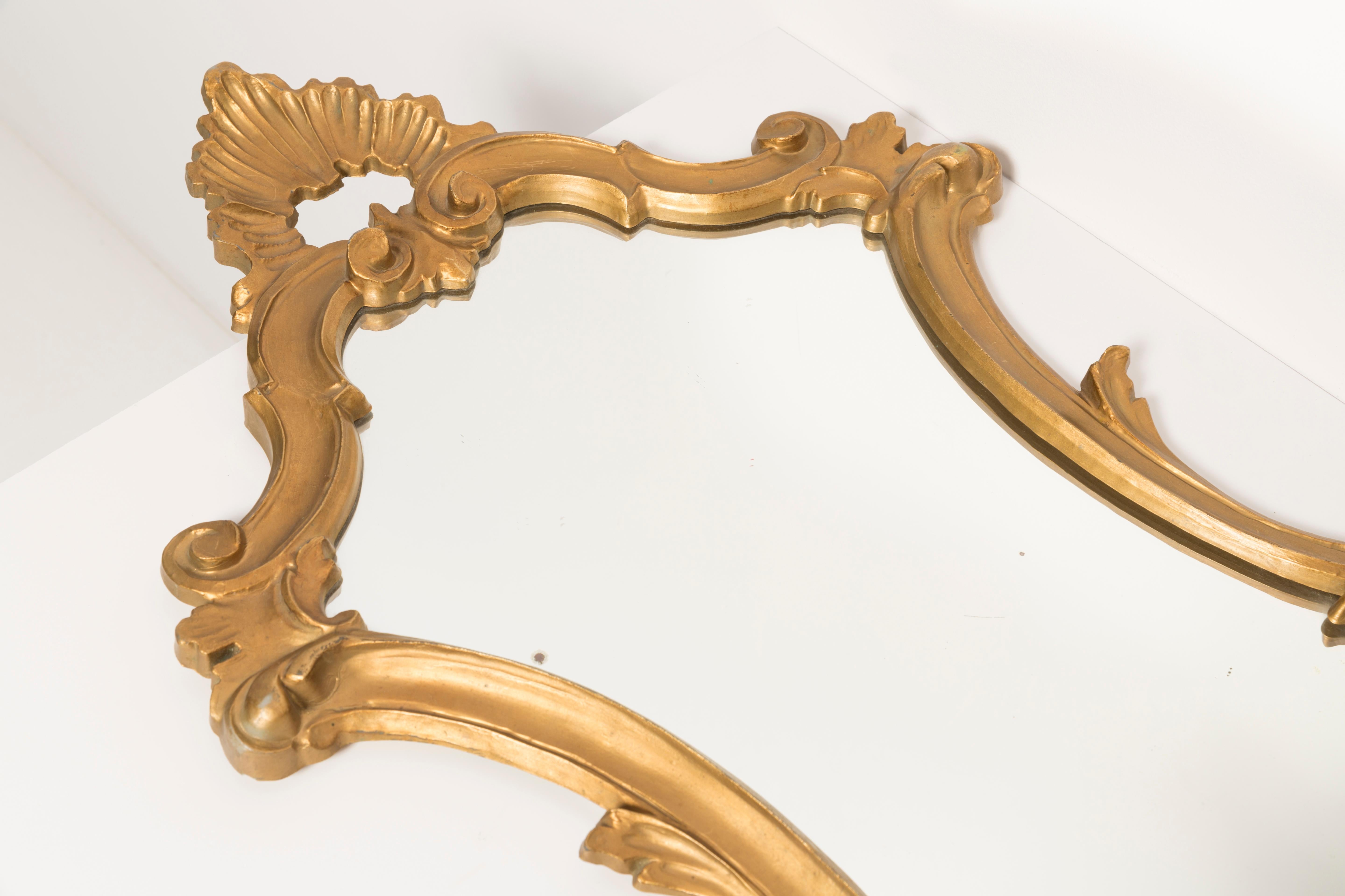 Mid-Century Modern Medium Decorative Vintage Mirror in Gold Frame with Flowers, Italy, 1960s