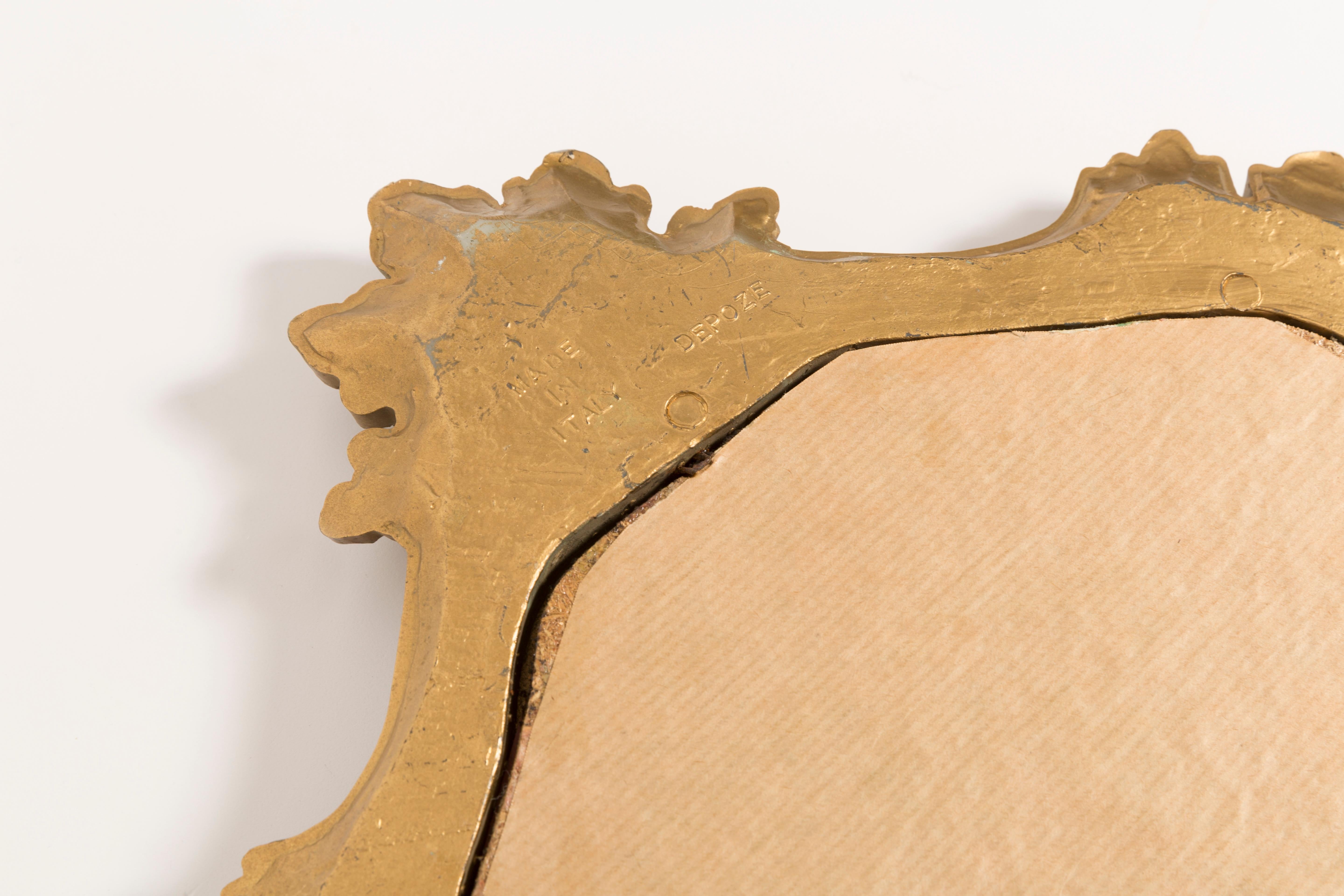 20th Century Medium Decorative Vintage Mirror in Gold Frame with Flowers, Italy, 1960s