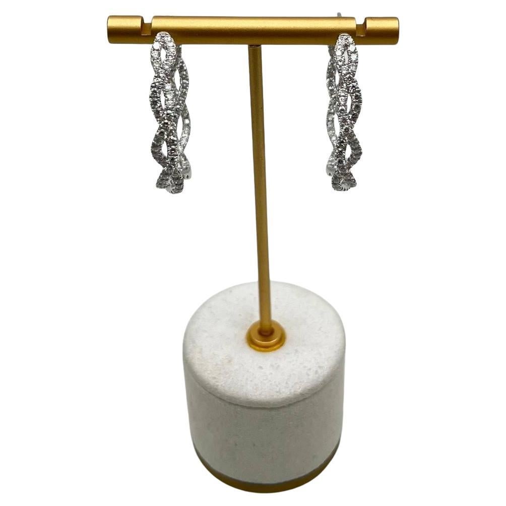 Orecchini a goccia con diamante medio a cerchio eternità Twist Wave in oro bianco 18 carati