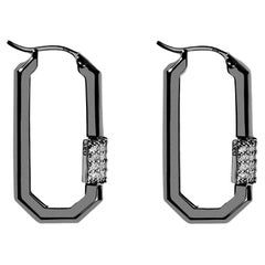 Medium Diamond Lock Earrings in 18k Black Gold