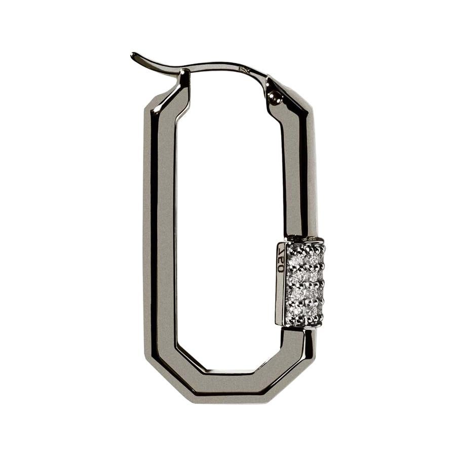 AS29 Medium Diamond Single Lock Earring in 18k Black Gold For Sale