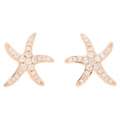 Medium Diamond Starfish Stud Earrings Set in 18 Karat Rose Gold