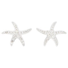 Medium Diamond Starfish Stud Earrings Set in 18 Karat White Gold