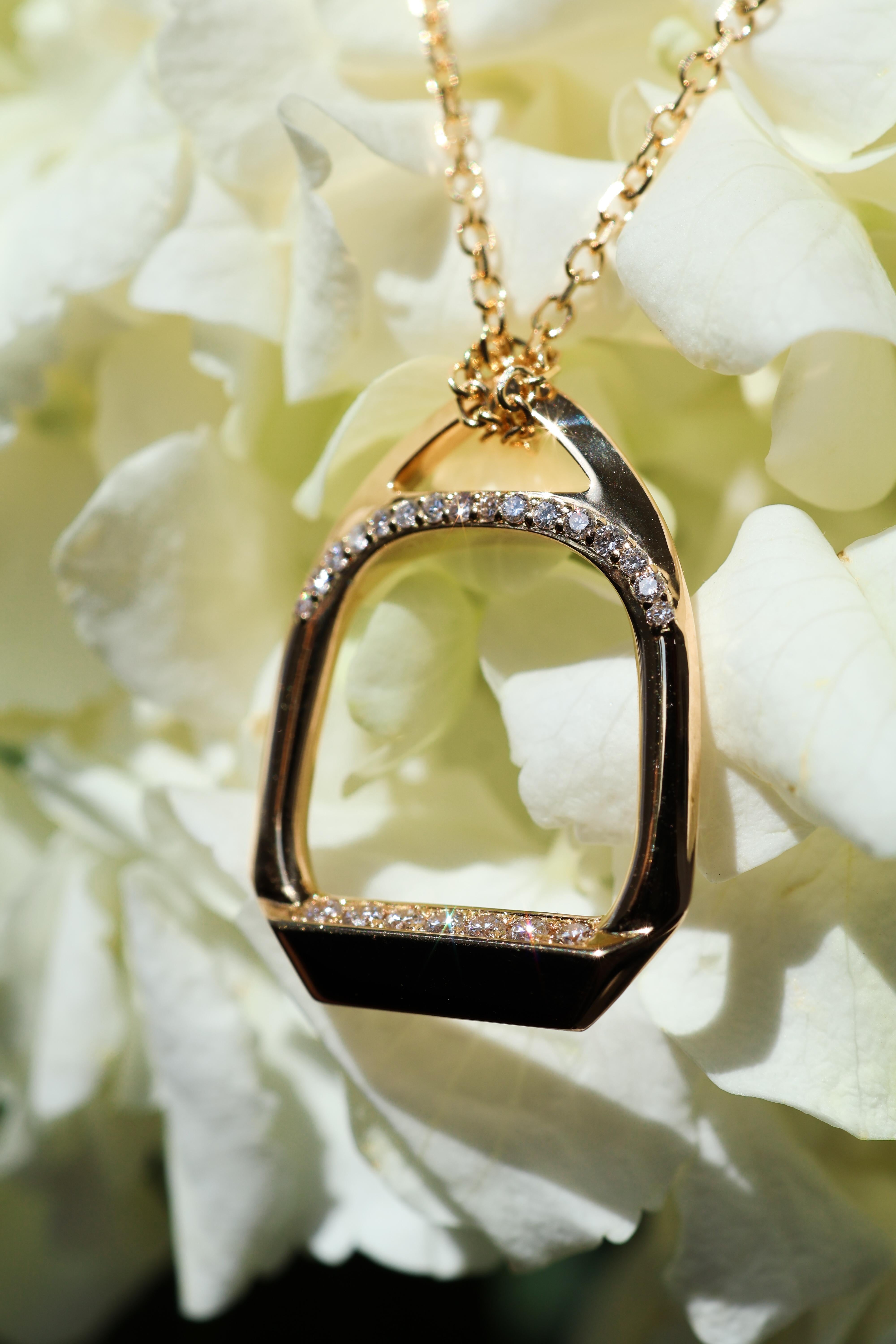Brilliant Cut Medium Diamond-Stride Stirrup Equestrian Necklace For Sale