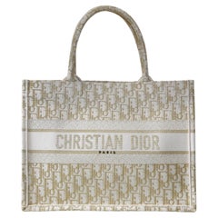 Medium Dior Book Tote White and Gold
