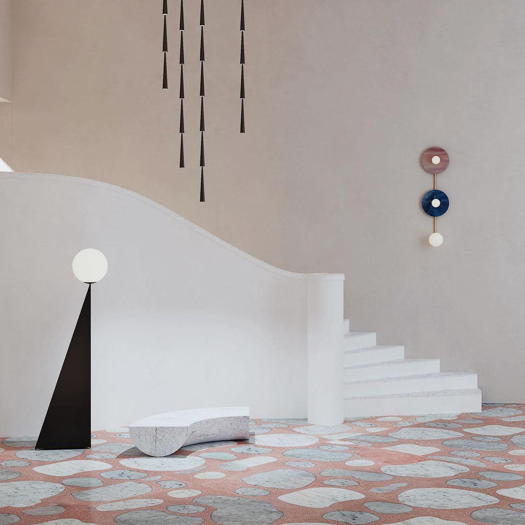 Postmoderno Plafoniera in vetro a disco e sfera media di Atelier Ati in vendita