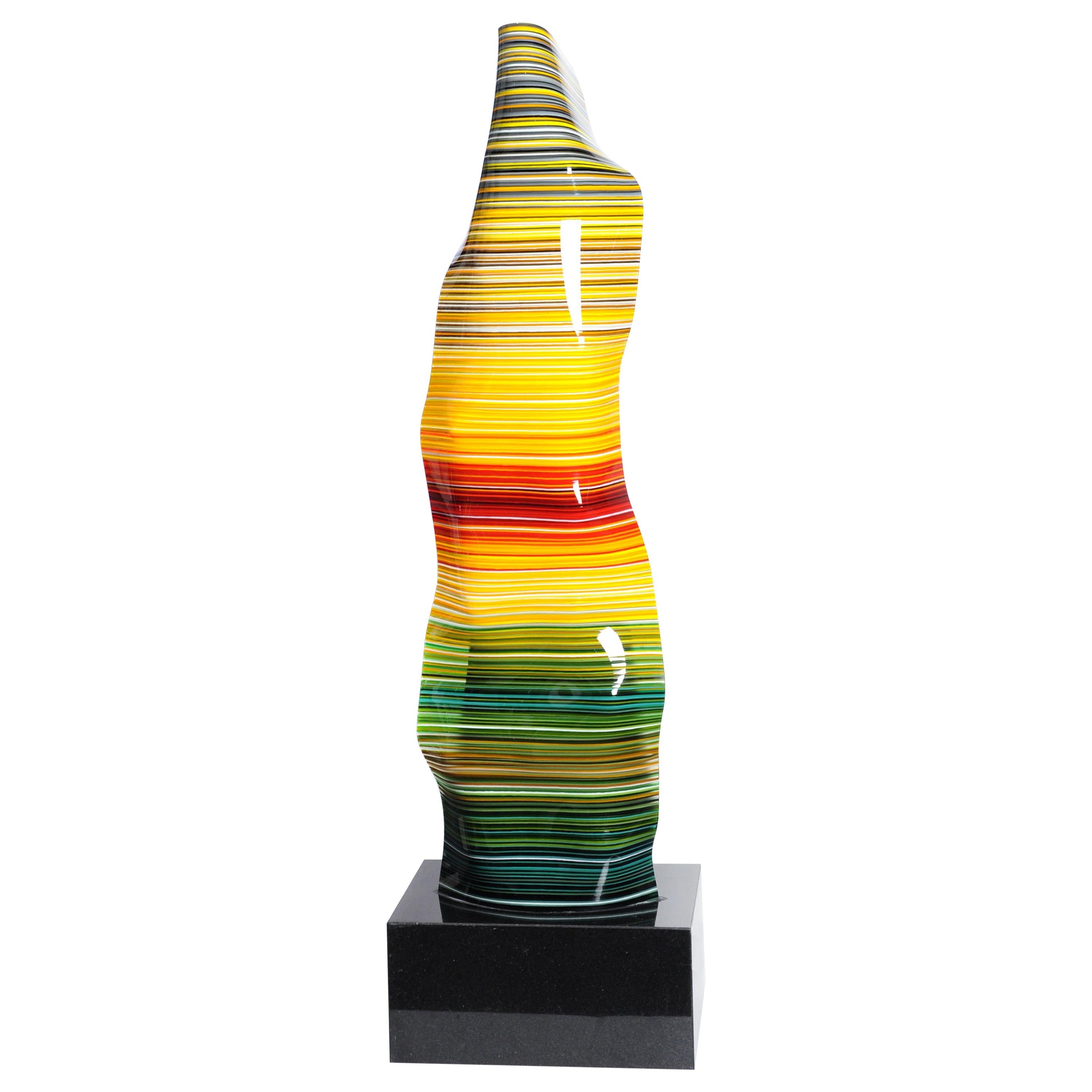 Lampe de barcode Magikarpet à double code-barres en verre multicolore avec base en granit/marbre de taille moyenne