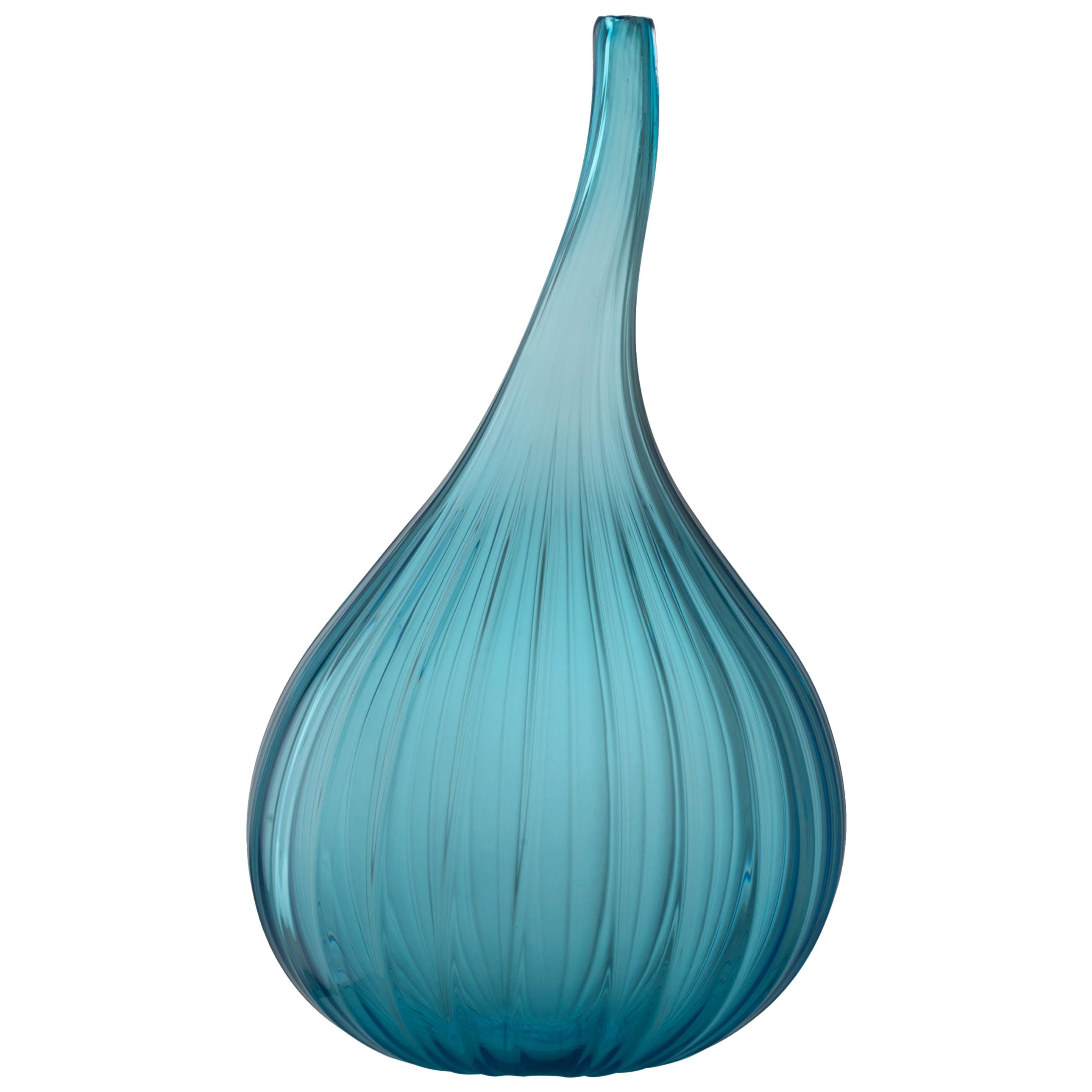 Im Angebot: Lucido-Vase mit Tropfen aus Muranoglas von Renzo Stellon, Blue (19115)