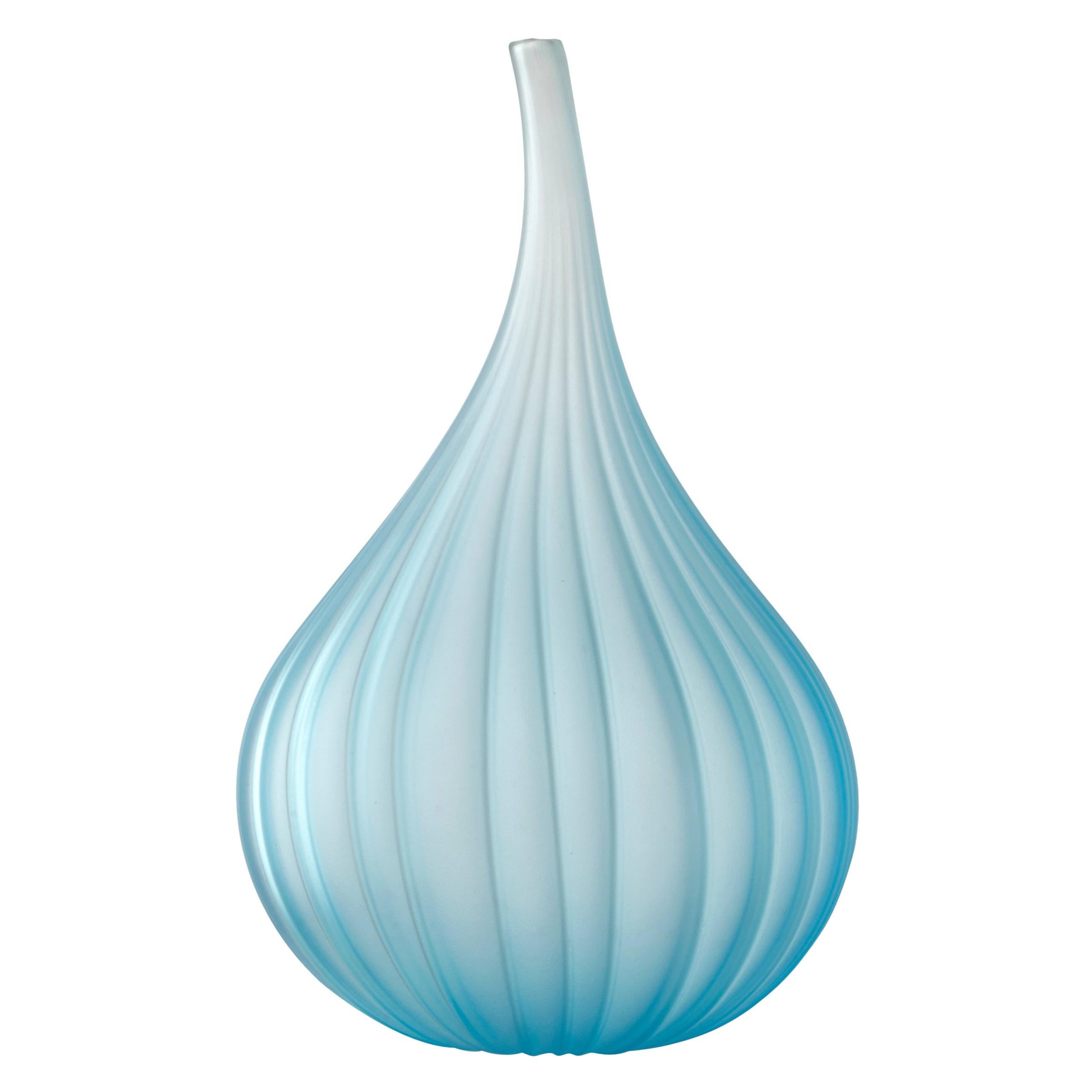 Blue (19136) Medium Drops Satinato Vase in Murano Glass by Renzo Stellon