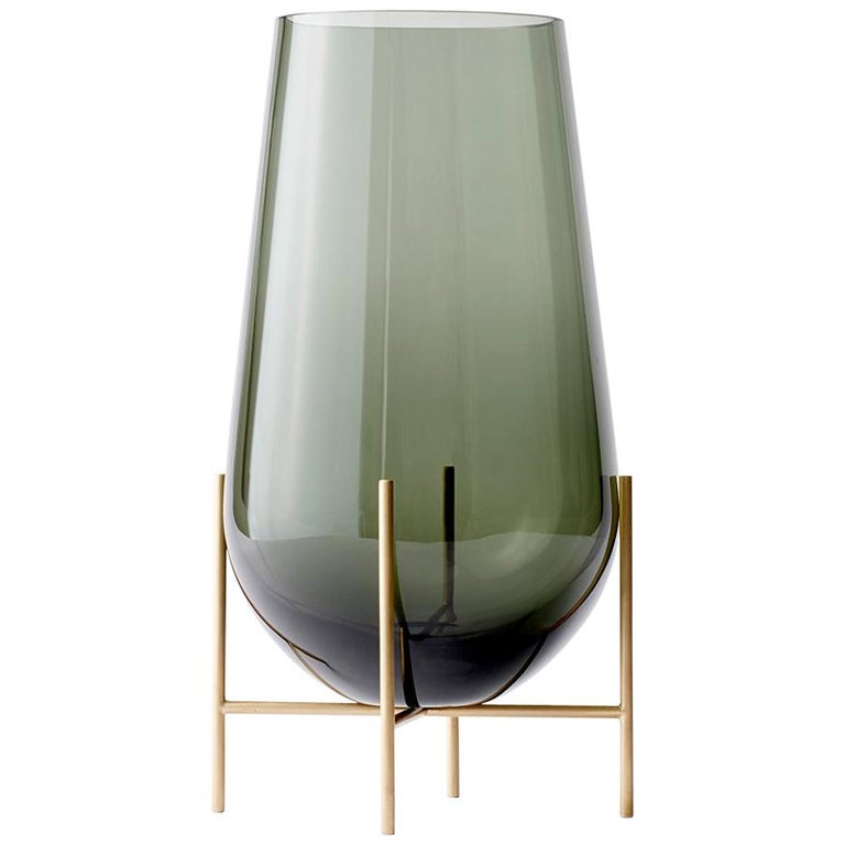 Medium Echasse Vase by Theresa Arns, with Brass Legs and Smoked Glass