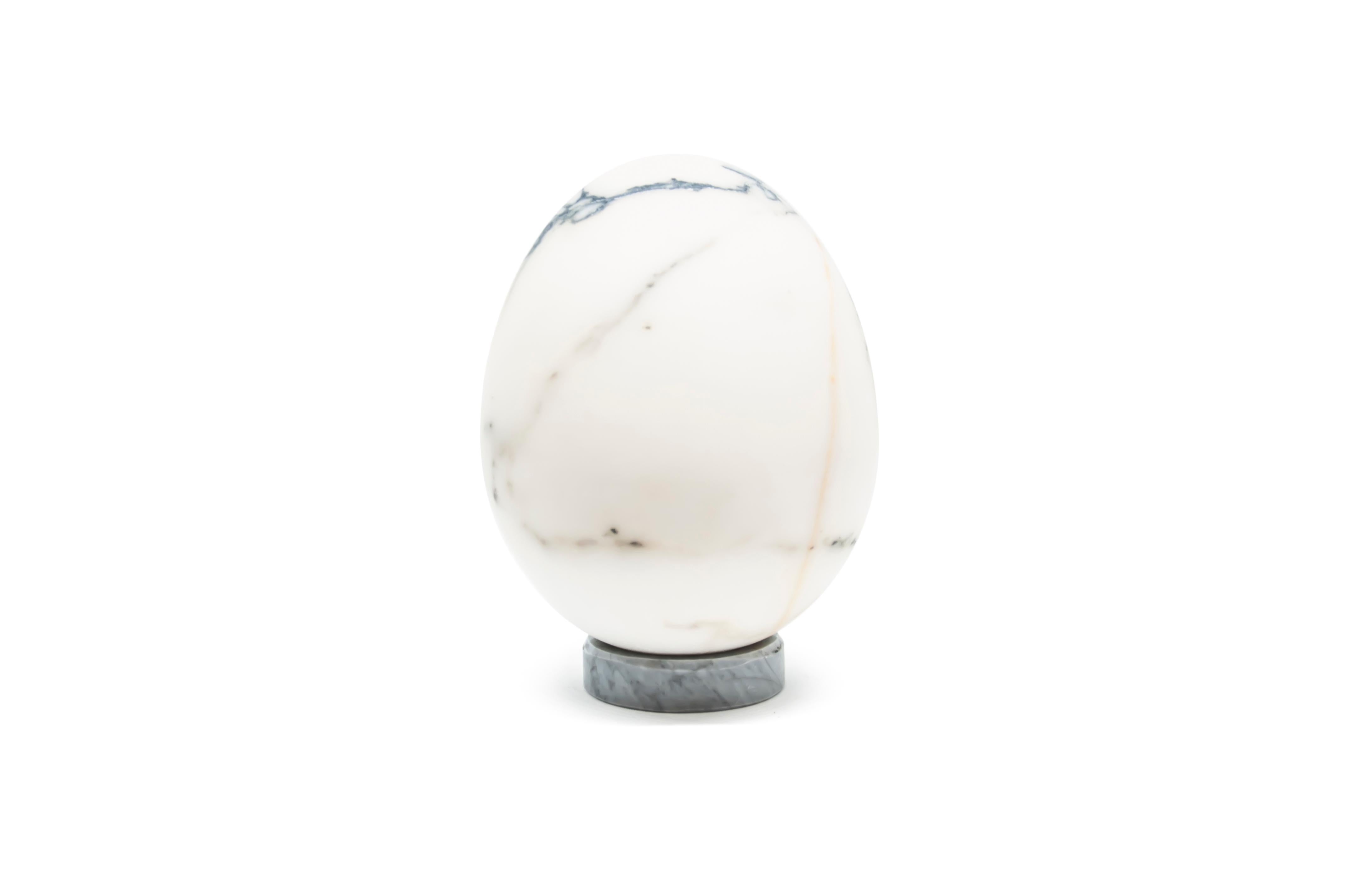 Italian Handmade Decorative Medium Egg with Base in Paonazzo Marble For Sale