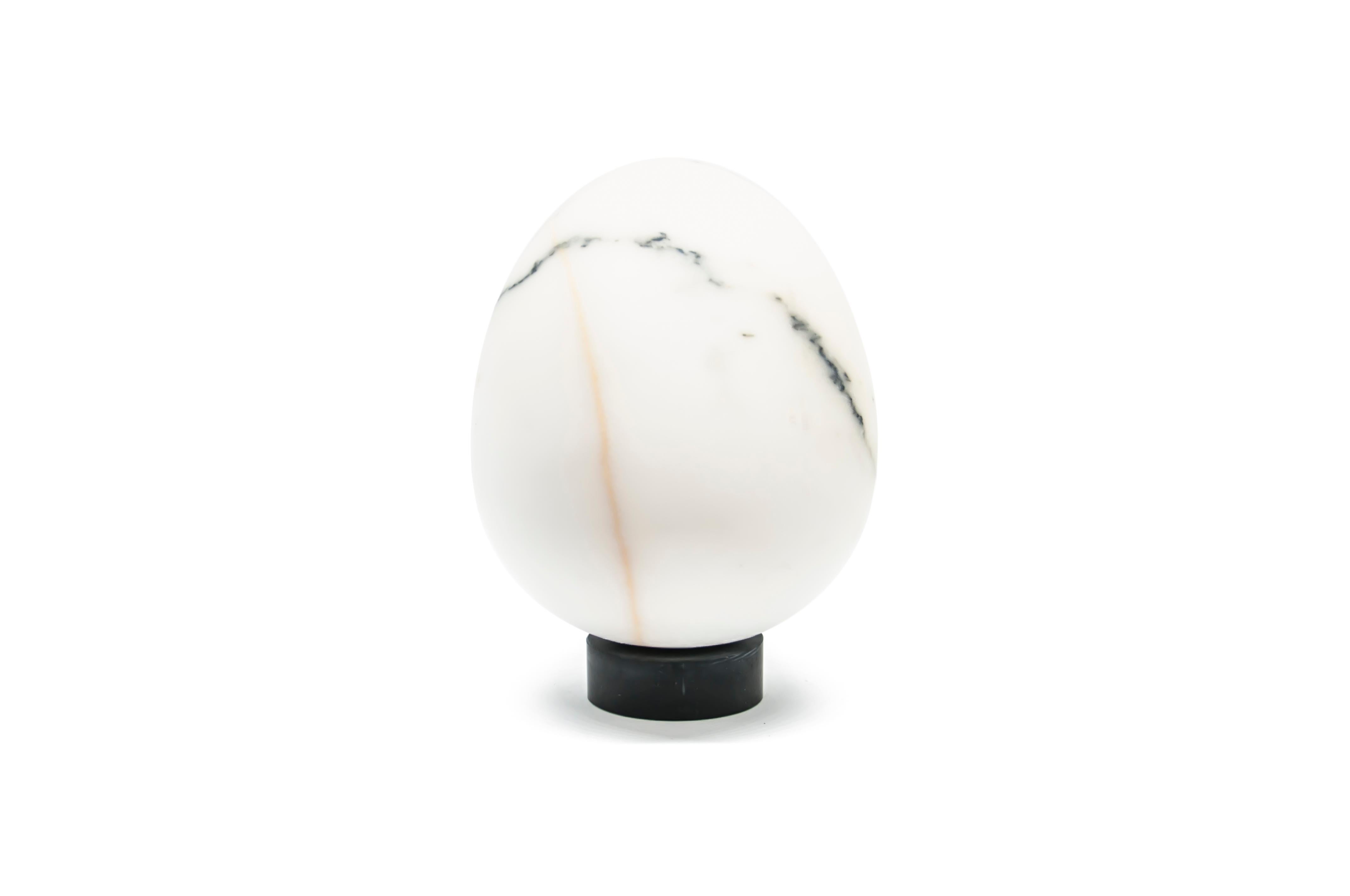 Contemporary Handmade Decorative Medium Egg with Base in Paonazzo Marble For Sale