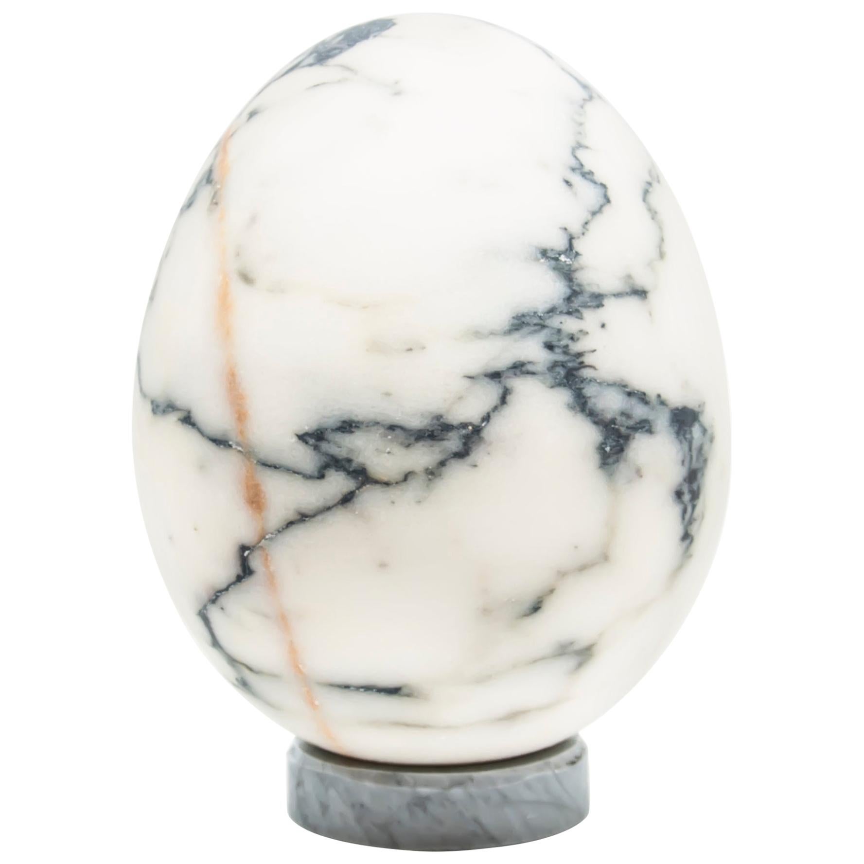 Handmade Decorative Medium Egg with Base in Paonazzo Marble For Sale