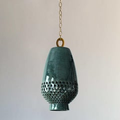 Medium Emerald Ceramic Pendant Light, Natural Brass Diamantes Atzompa Collection