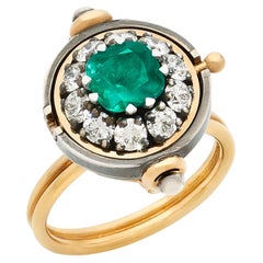 Medium Emerald & Diamonds Sphere Ring in 18k Yellow Gold by Elie Top