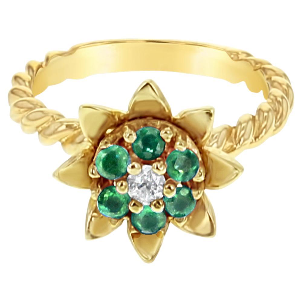 Medium Emerald or Ruby Tulip Ring 14k Yellow Gold