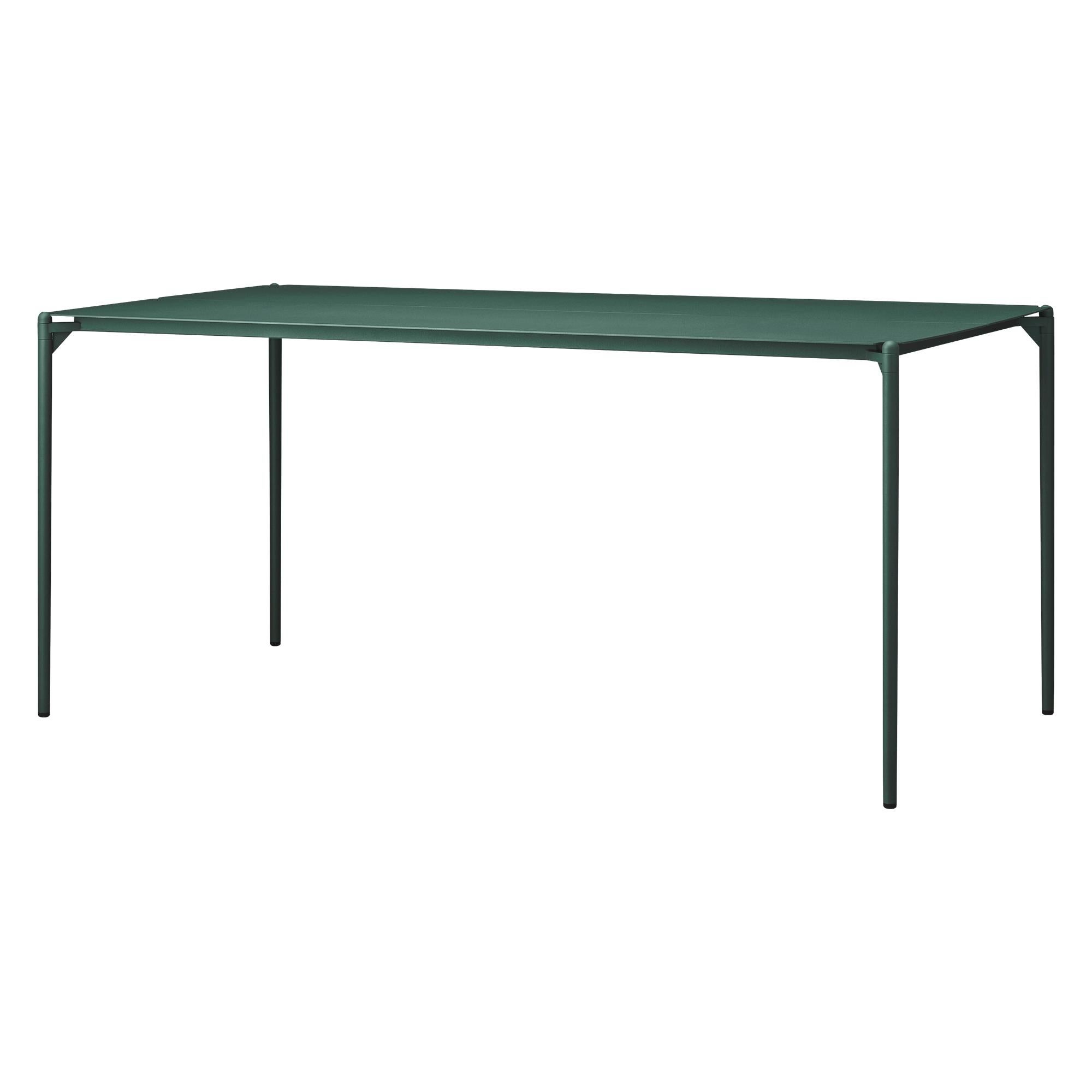Medium forest Minimalist table
Dimensions: D 160 x W 80 x H 72 cm 
Materials: Steel w. Matte powder coating & aluminum w. Matte powder coating.
Available in colors: Taupe, bordeaux, forest, ginger bread, black and, black and gold.


Bring