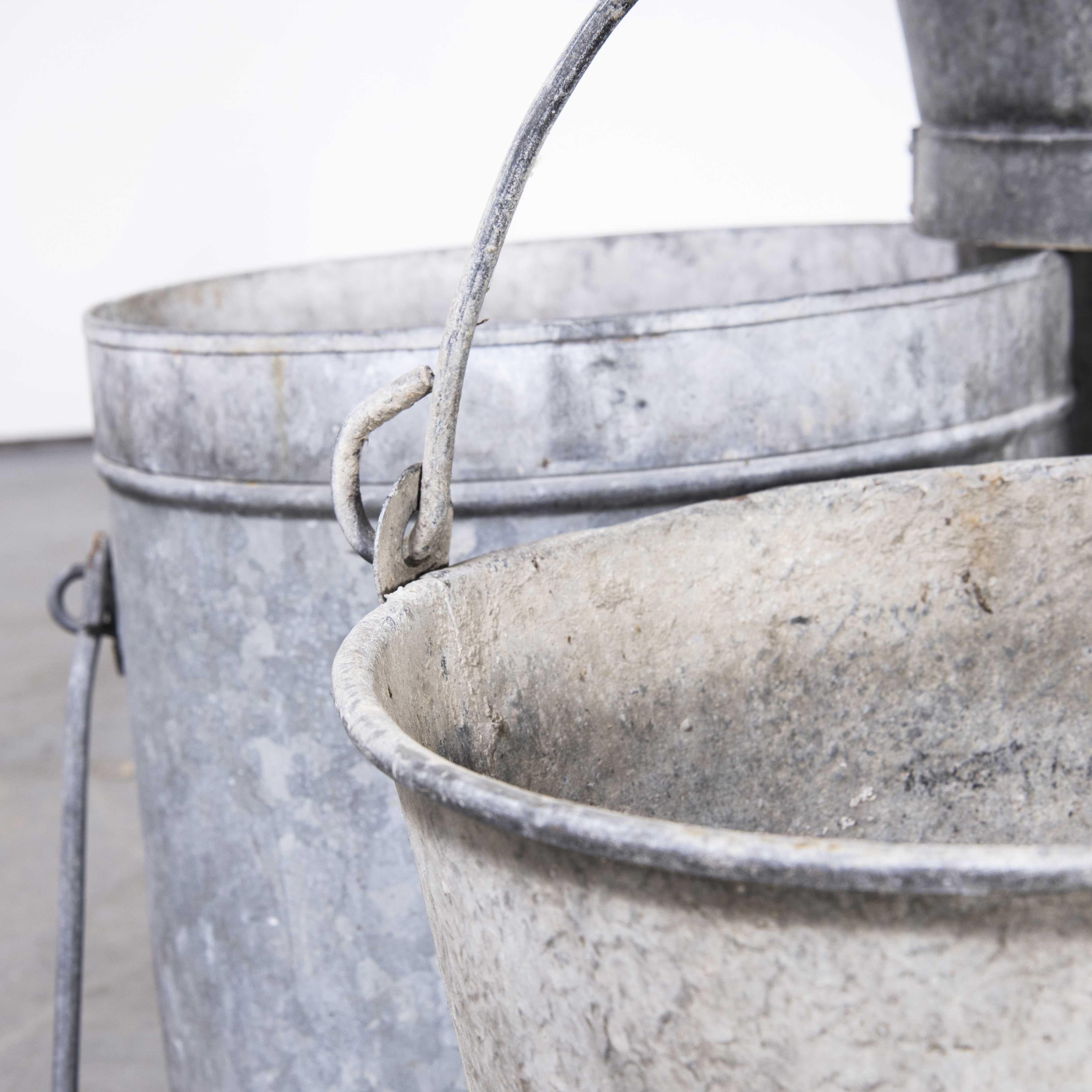 Mid-20th Century Medium French Galvansied Buckets, Planters For Sale