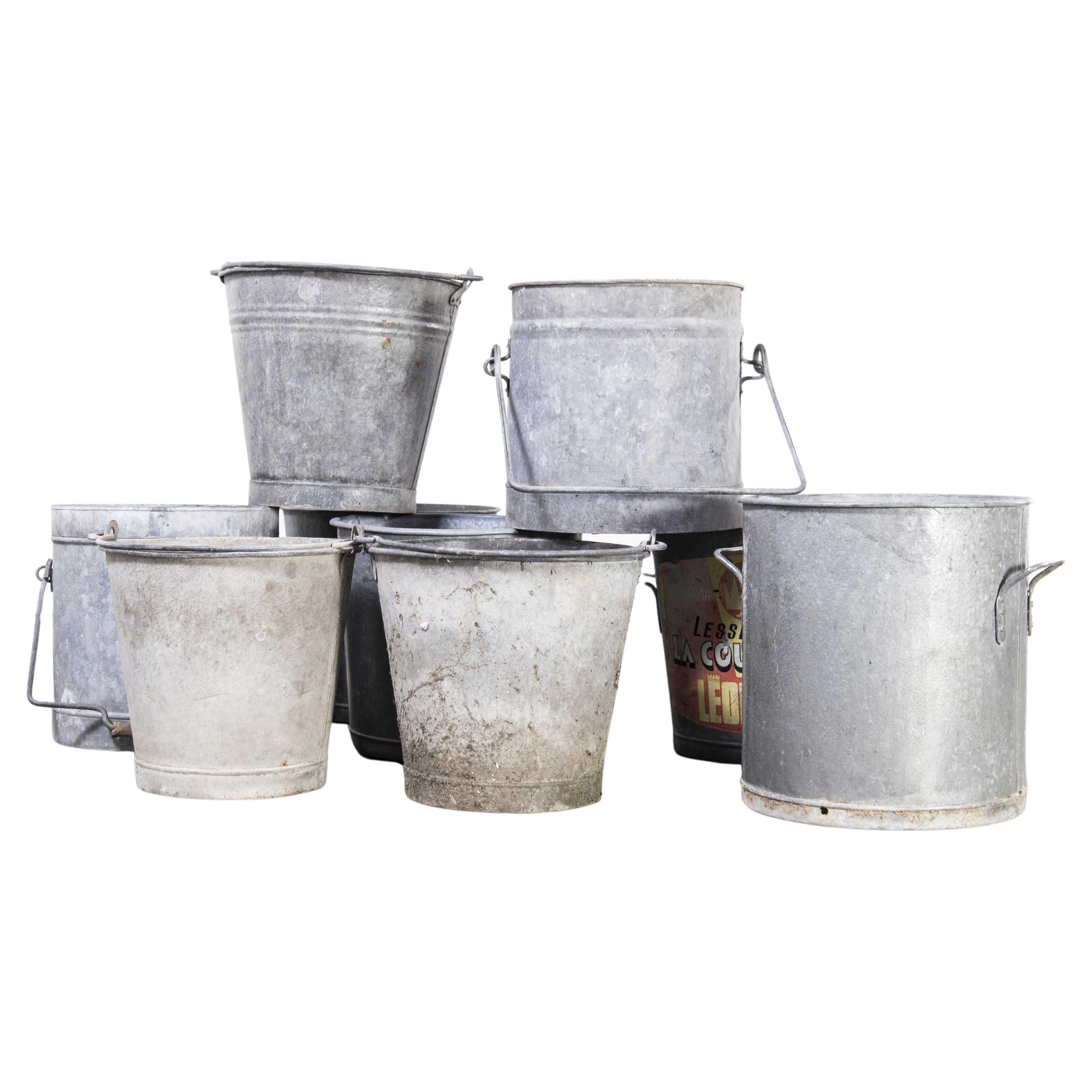 Medium French Galvansied Buckets, Planters For Sale