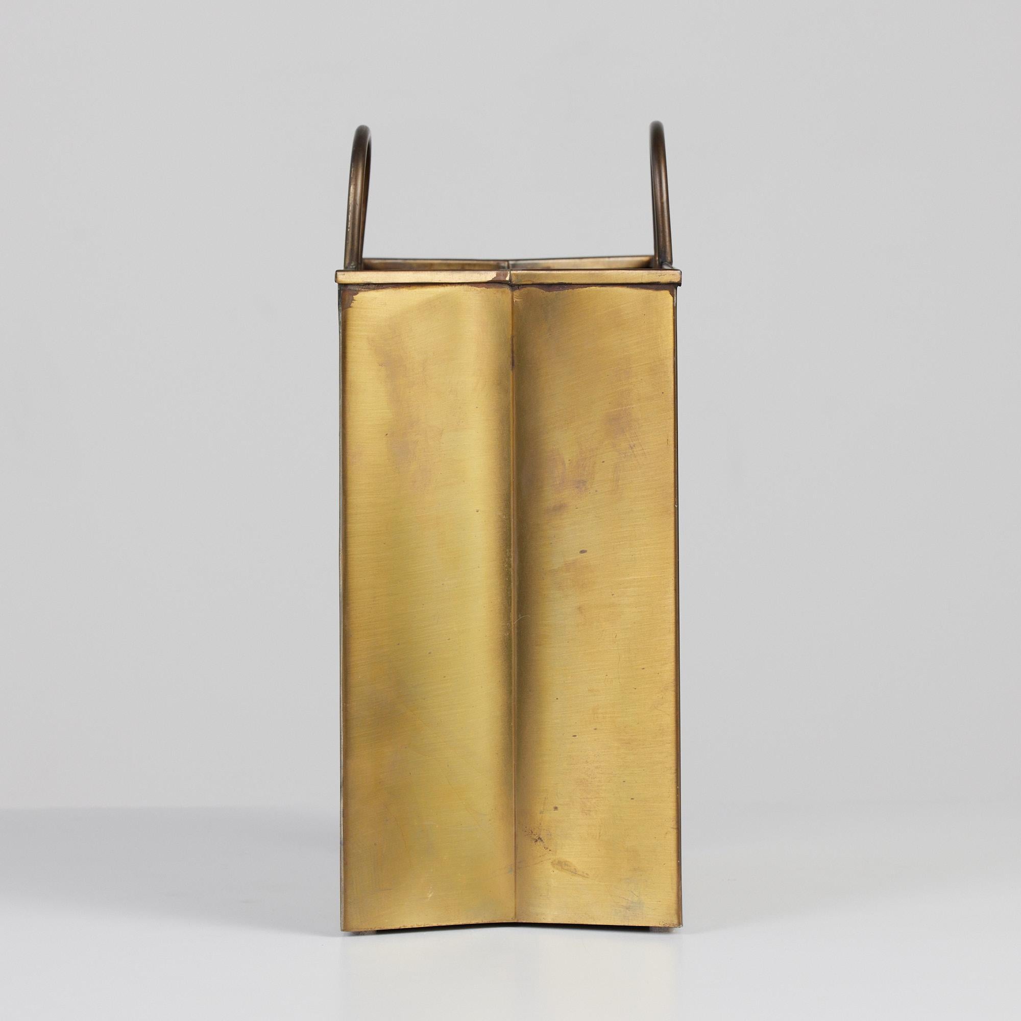 Italian Medium Gio Ponti Attributed Patinated Brass Shopping Bag
