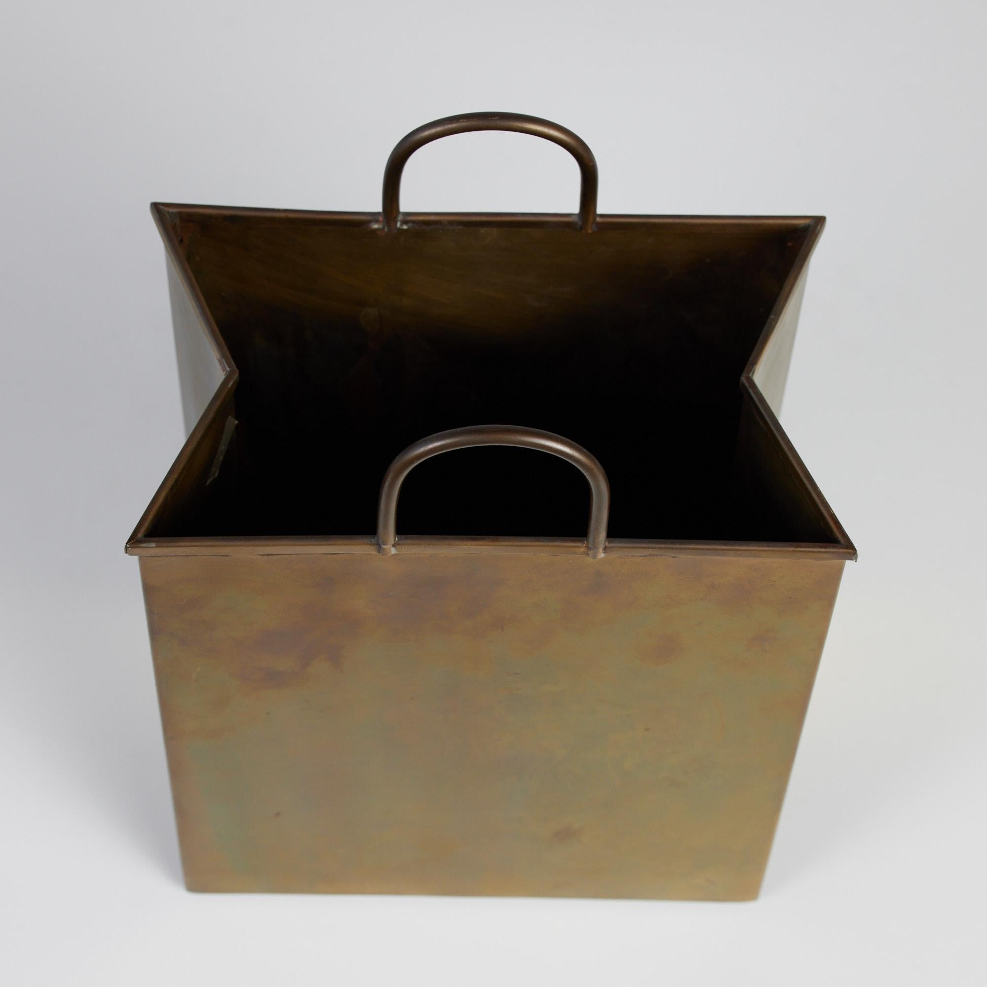 Medium Gio Ponti Attributed Patinated Brass Shopping Bag 1