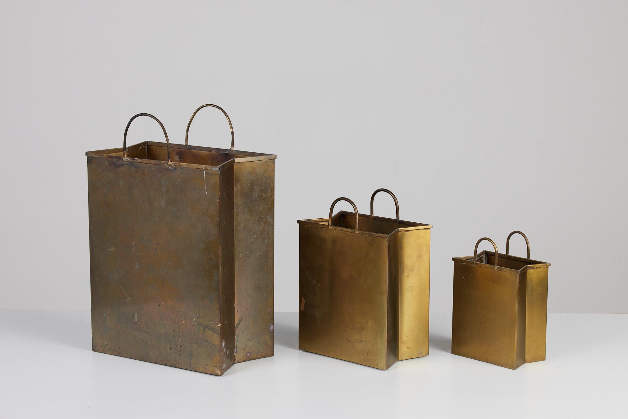 Medium Gio Ponti Attributed Patinated Brass Shopping Bag 2