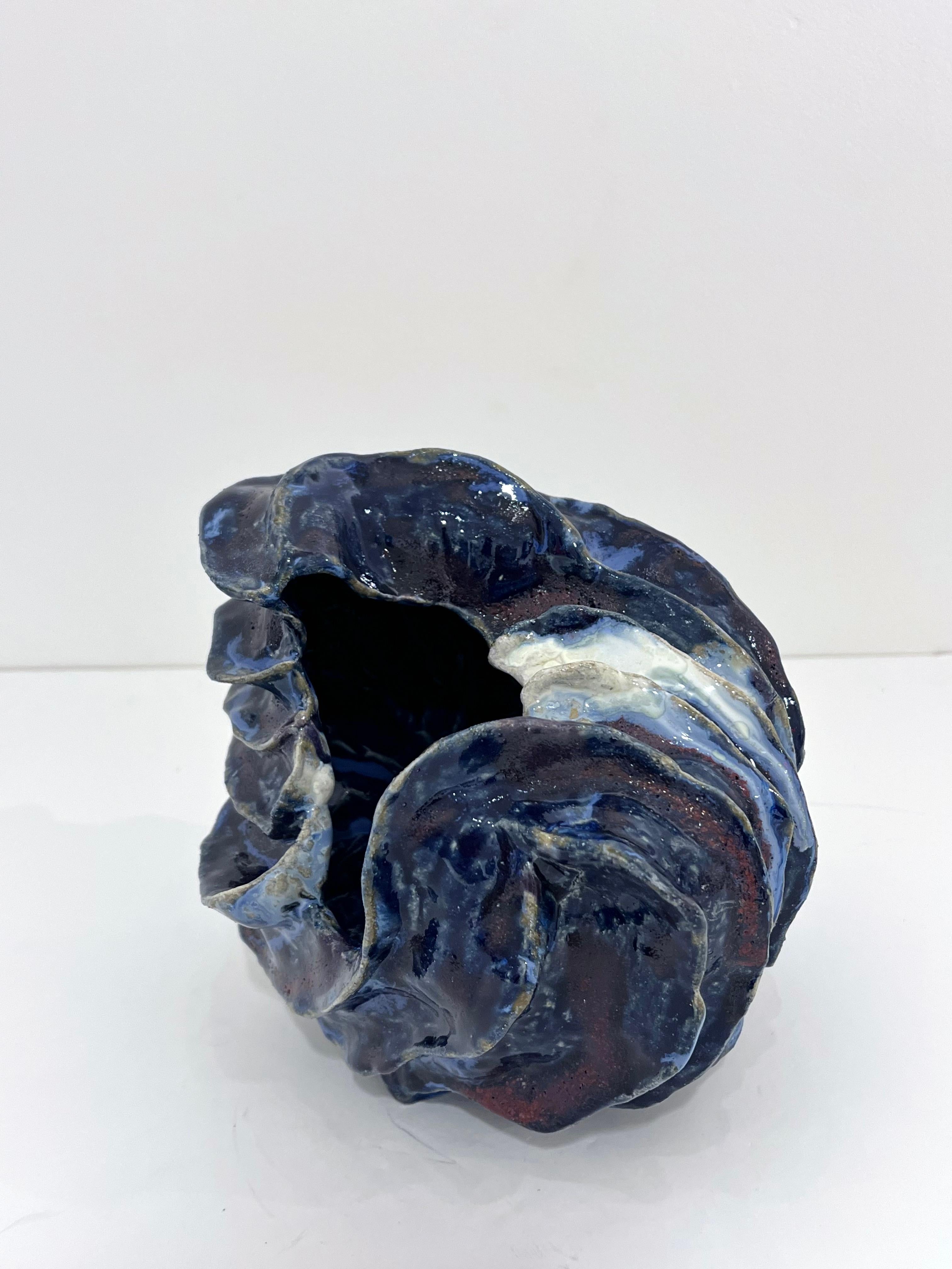Medium-large Glazed Ceramic Sculptural Vase by contemporary Danish ceramicist Henrik Folsgaard. His work is reminiscent of American ceramic artist George Ohr whose work was considered an early example of abstract expressionist