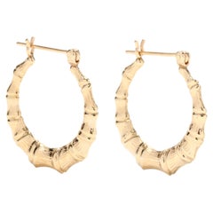 Vintage Medium Gold Bamboo Hoop Earrings, 14KT Yellow Gold